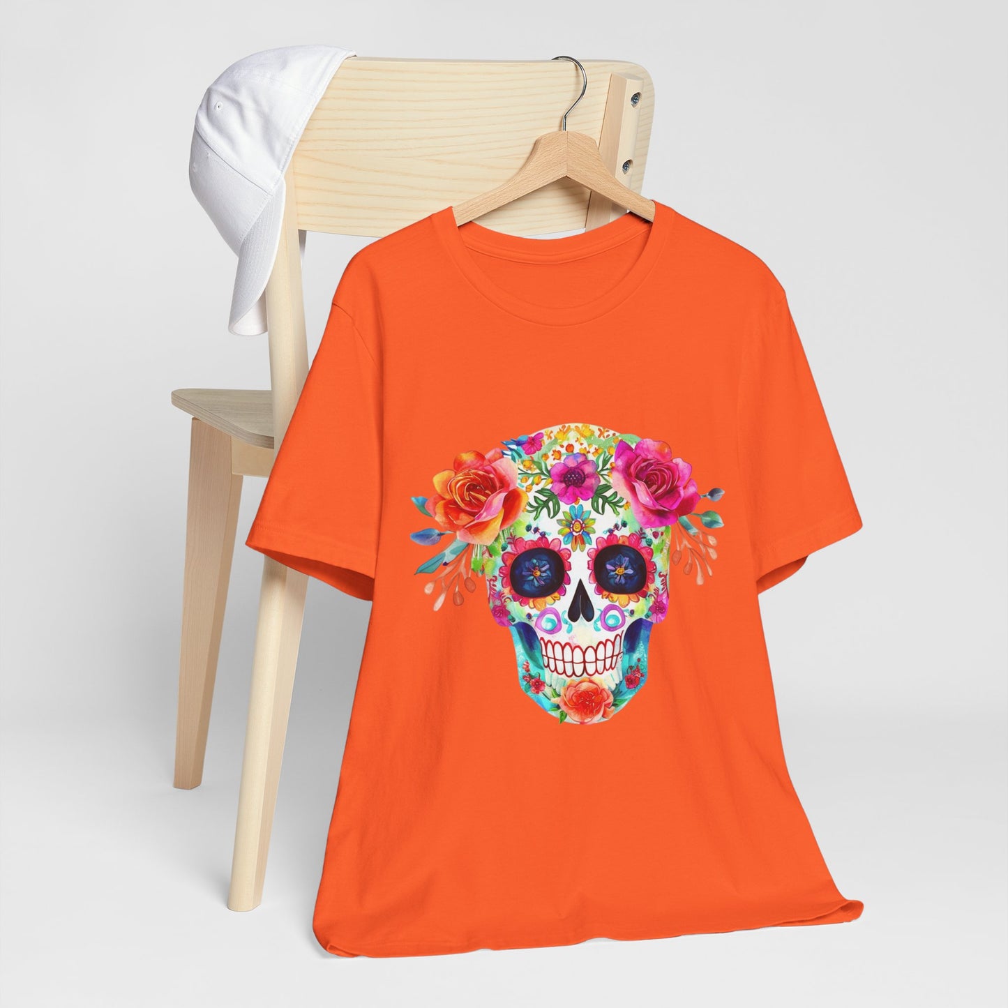 Day of the Dead Floral Sugar Skull Unisex Jersey Short Sleeve Tee