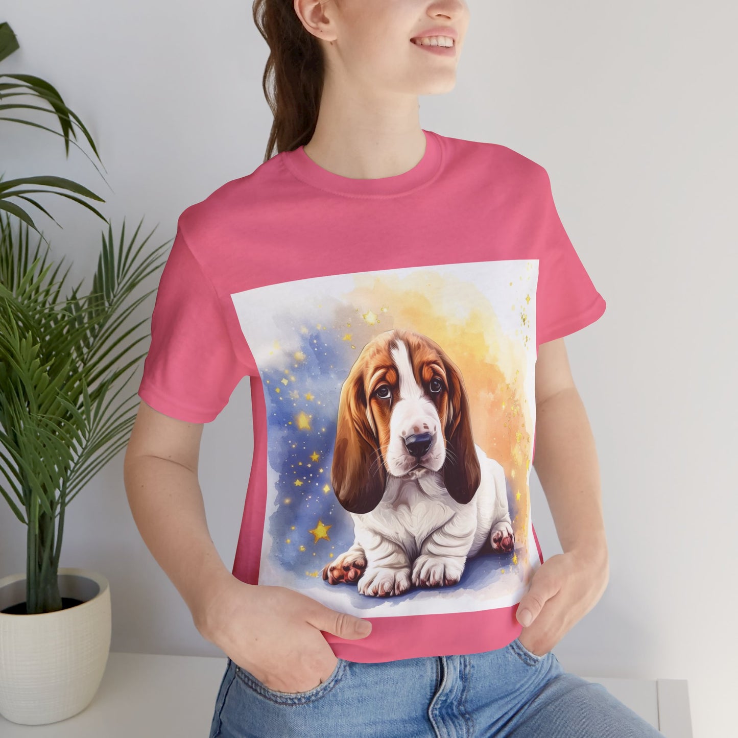 Watercolor Basset Hound Unisex Jersey Short Sleeve Tee