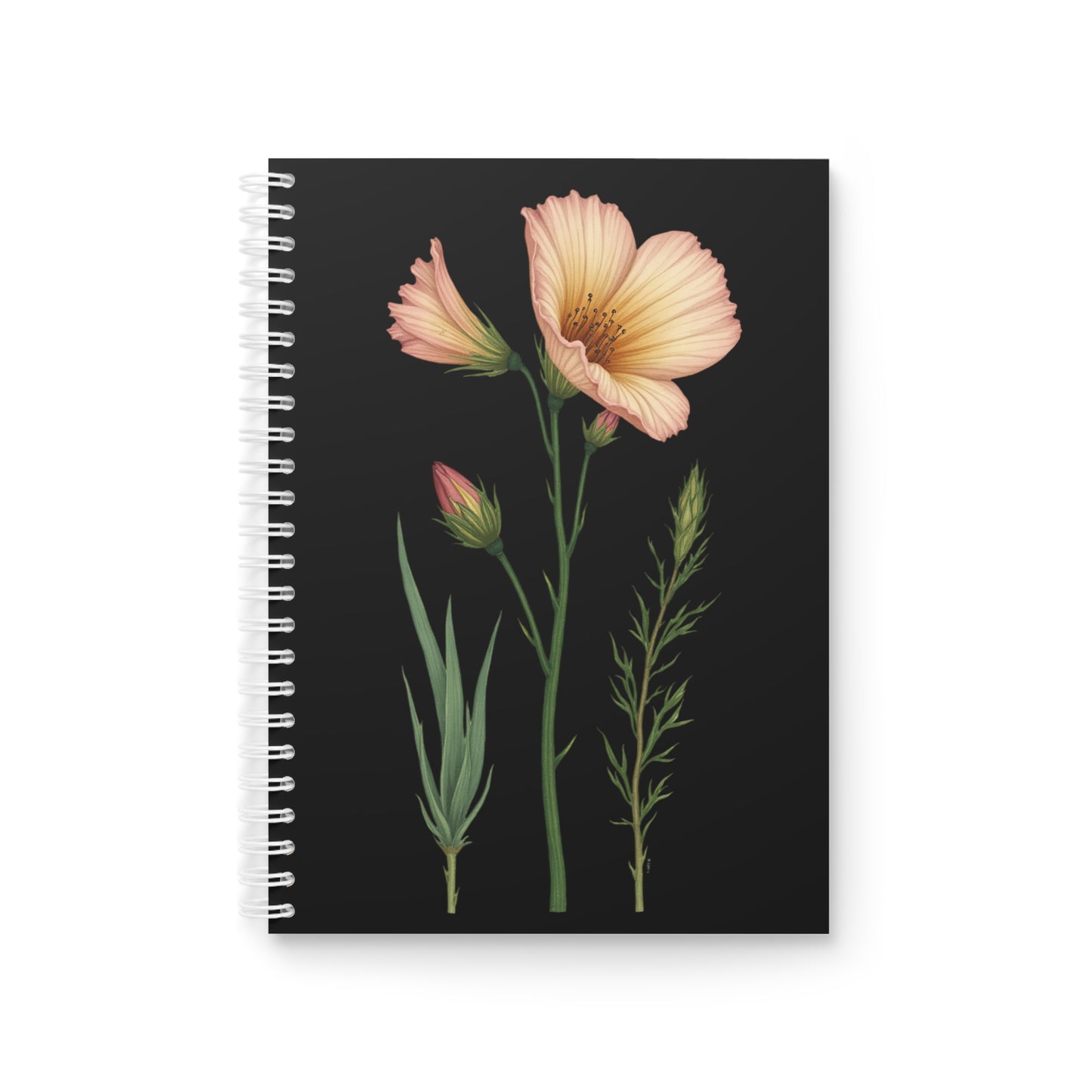 Elegant Light Pink Floral Spiral Notebook - Black Background for Nature Lovers & Journaling