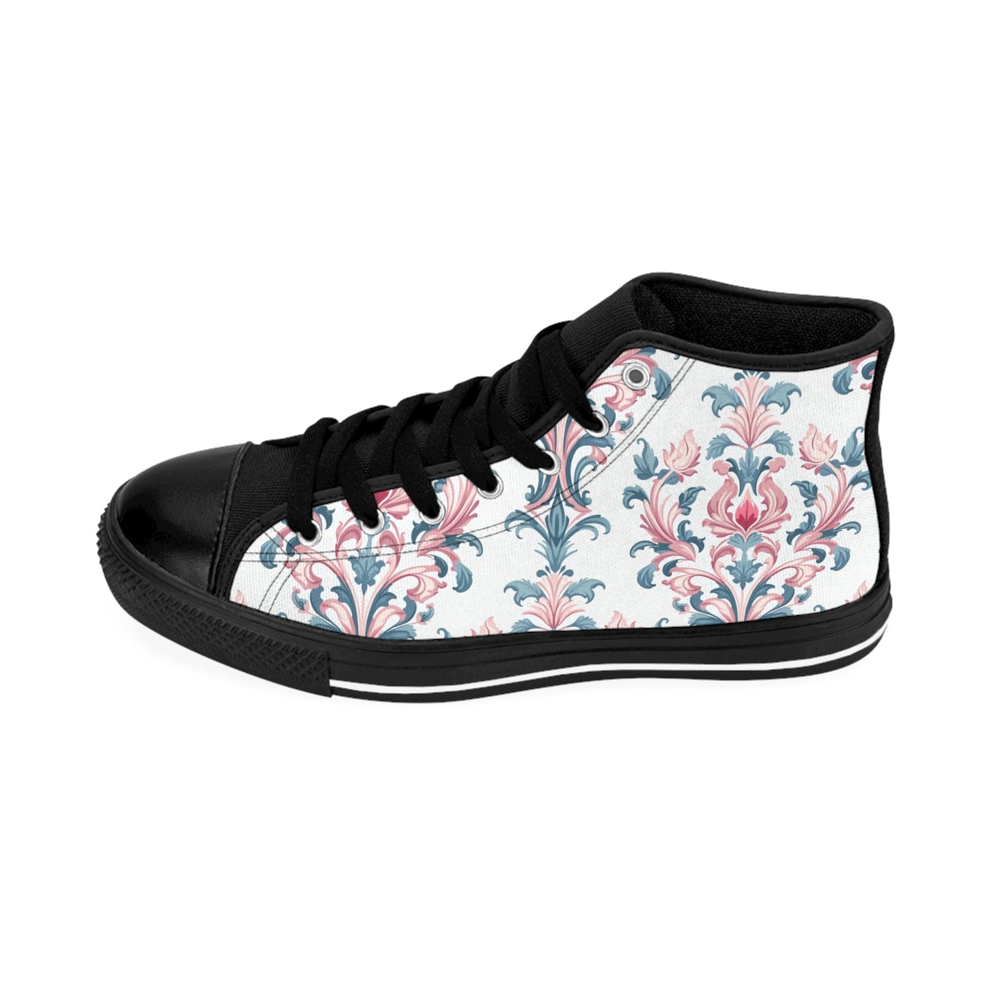 Pink and Blue Watercolor Damask Pattern Women's Classic Sneakers