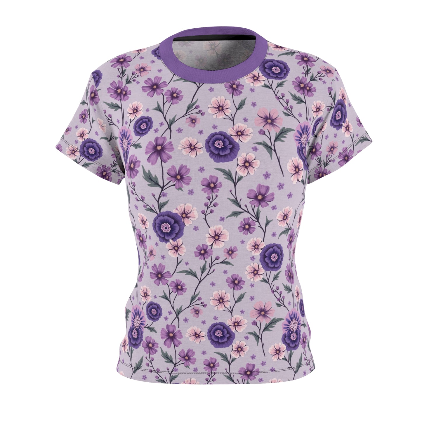Purple Floral Comfort Tee for Women - Spring Blossom Design