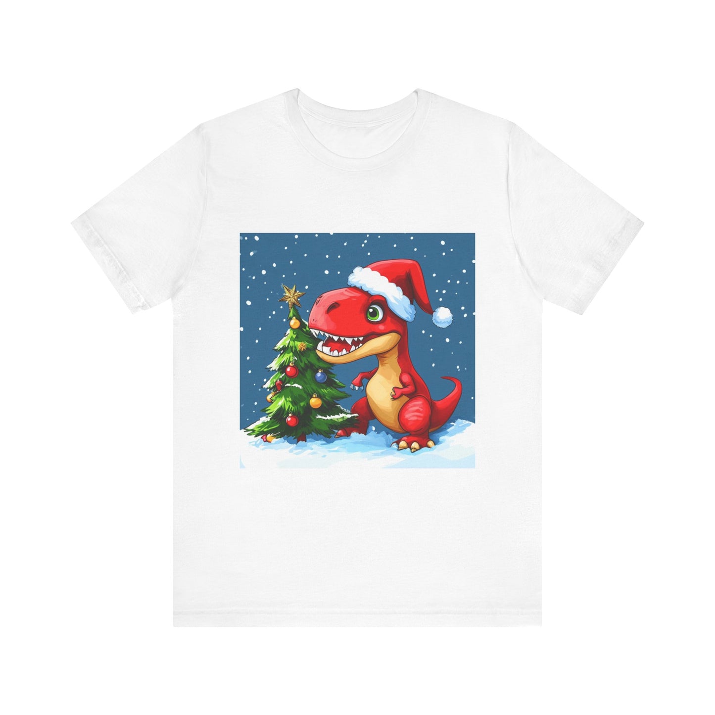 Red T-Rex Christmas Unisex Jersey Short Sleeve Tee