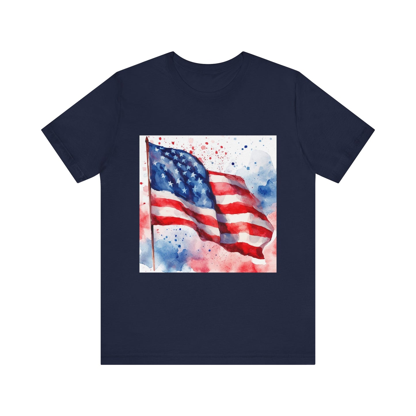 Patriotic Watercolor Flag Tee - Unisex Short Sleeve Shirt for Independence Day