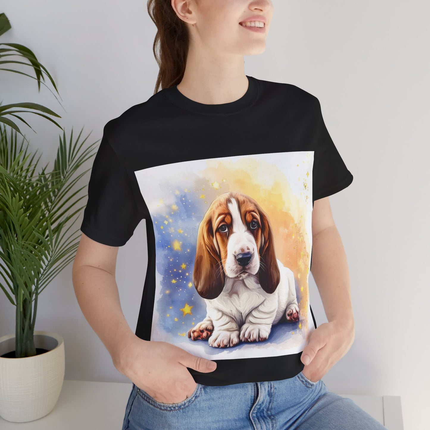 Watercolor Basset Hound Unisex Jersey Short Sleeve Tee