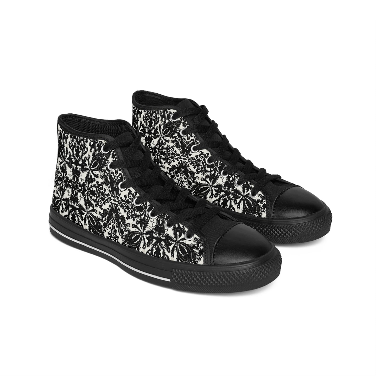 Black and White Kaleidoscope Pattern Women's Classic Sneakers