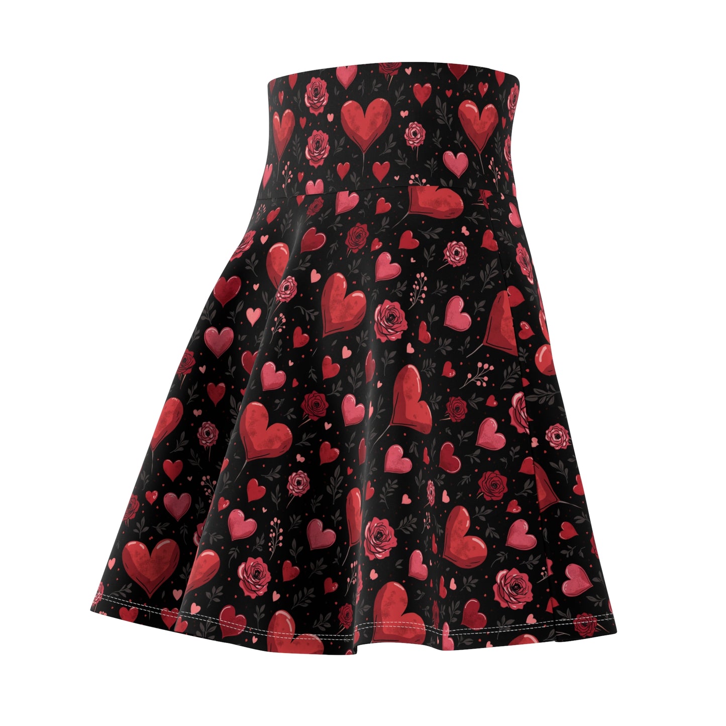 Valentine's Day Floral Heart Skater Skirt for Women