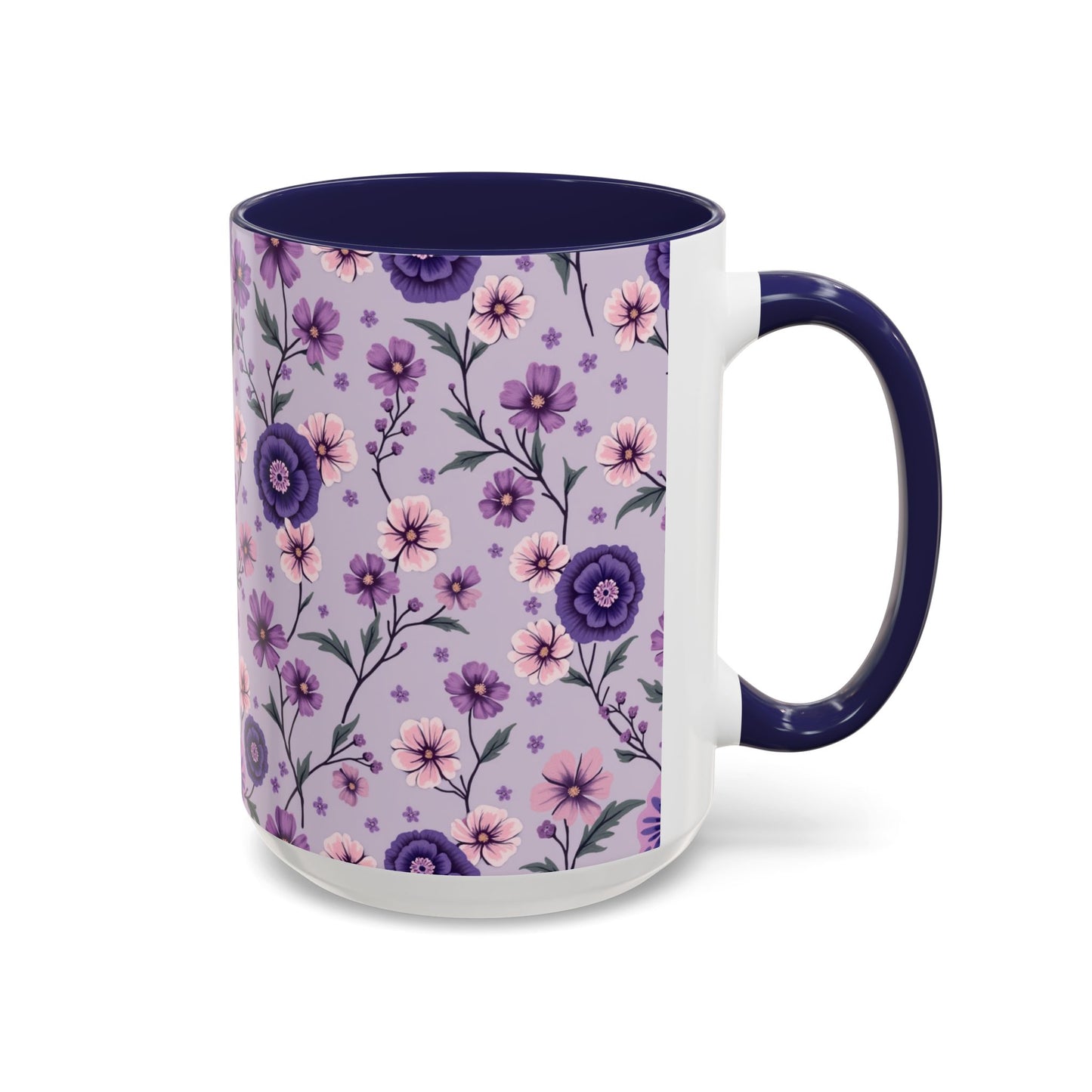 Floral Accent Coffee Mug - 11/15oz Purple Flower Design for Home & Office