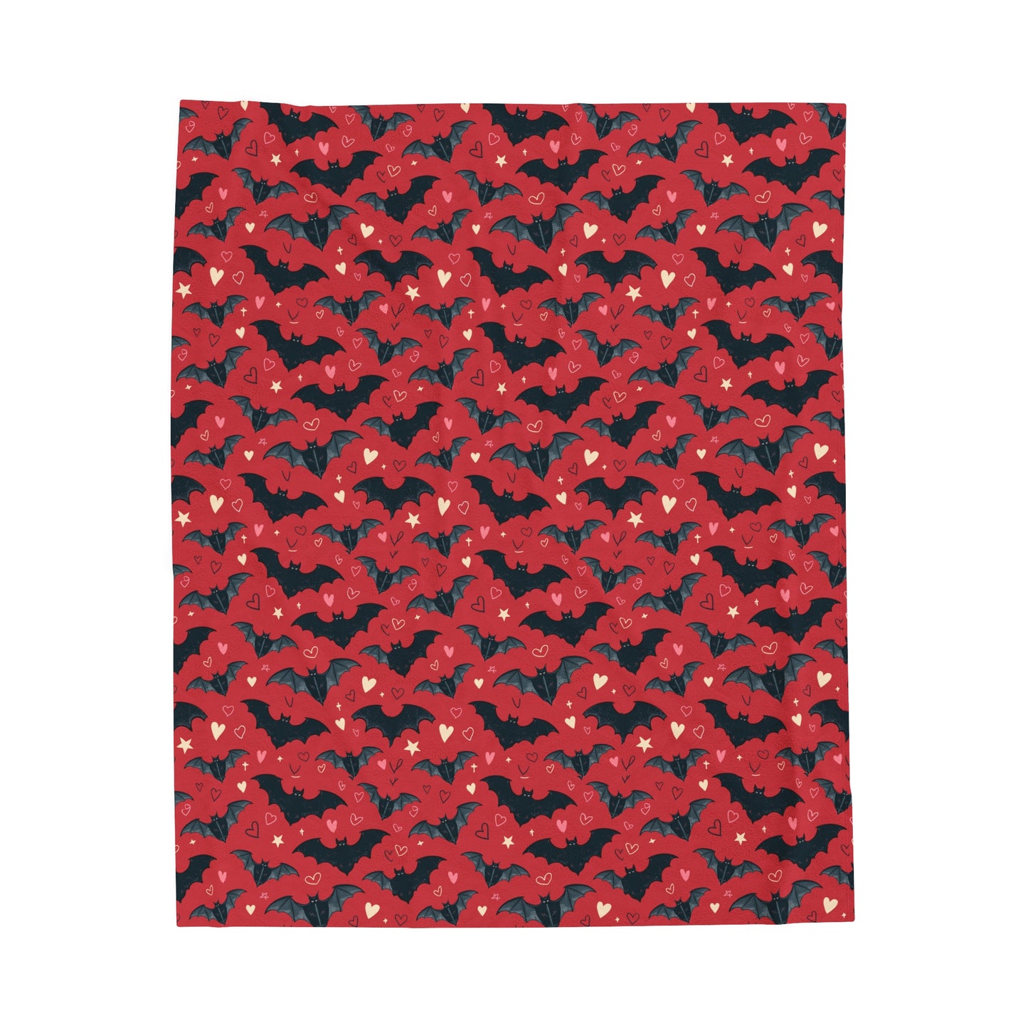 Velveteen Blanket - Gothic Style Cozy Blanket with Bats and Hearts