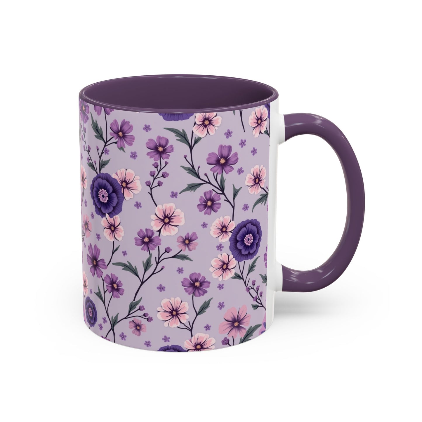 Floral Accent Coffee Mug - 11/15oz Purple Flower Design for Home & Office