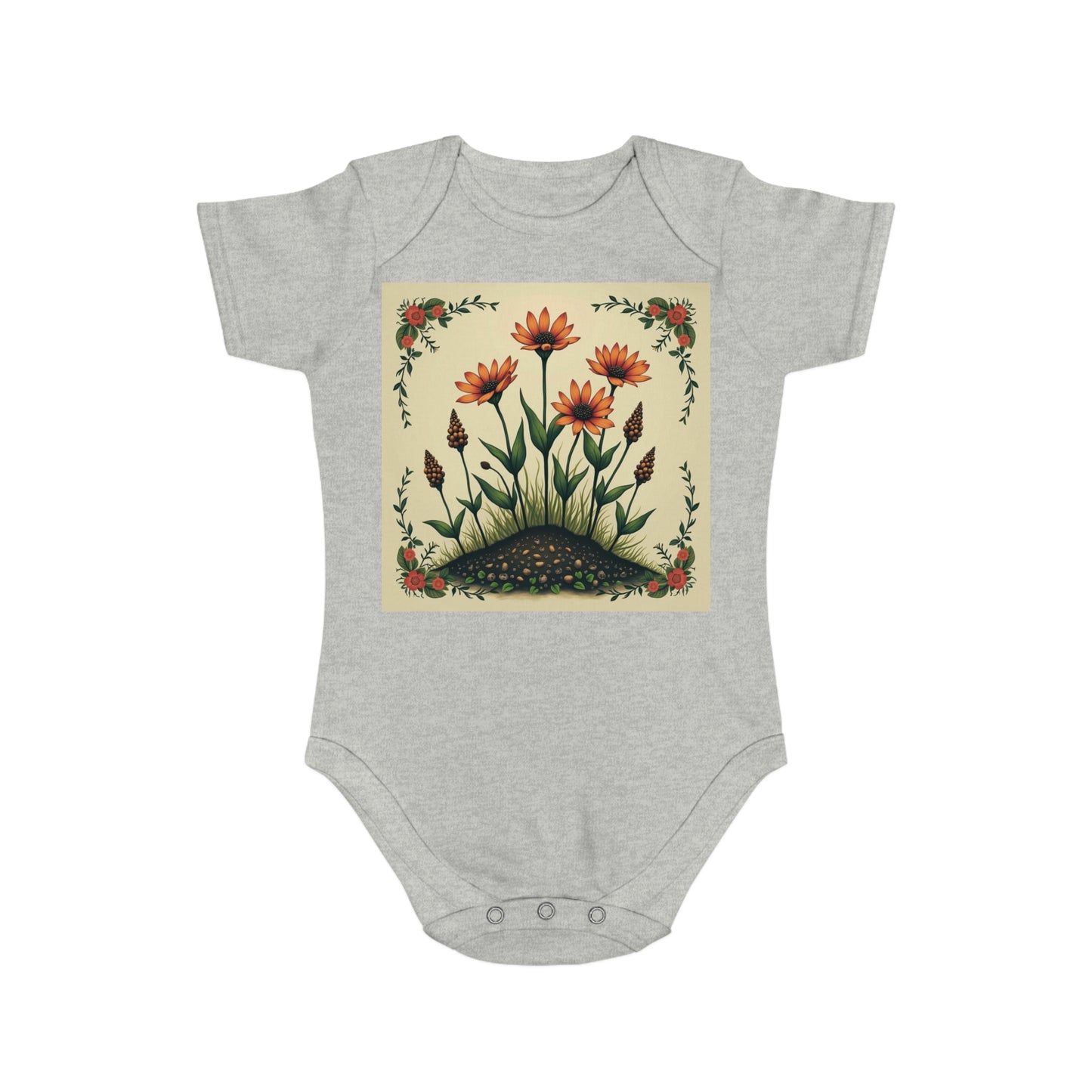 Floral Short Sleeve Spring Time Baby Bodysuit | Cute Floral Design for Infants