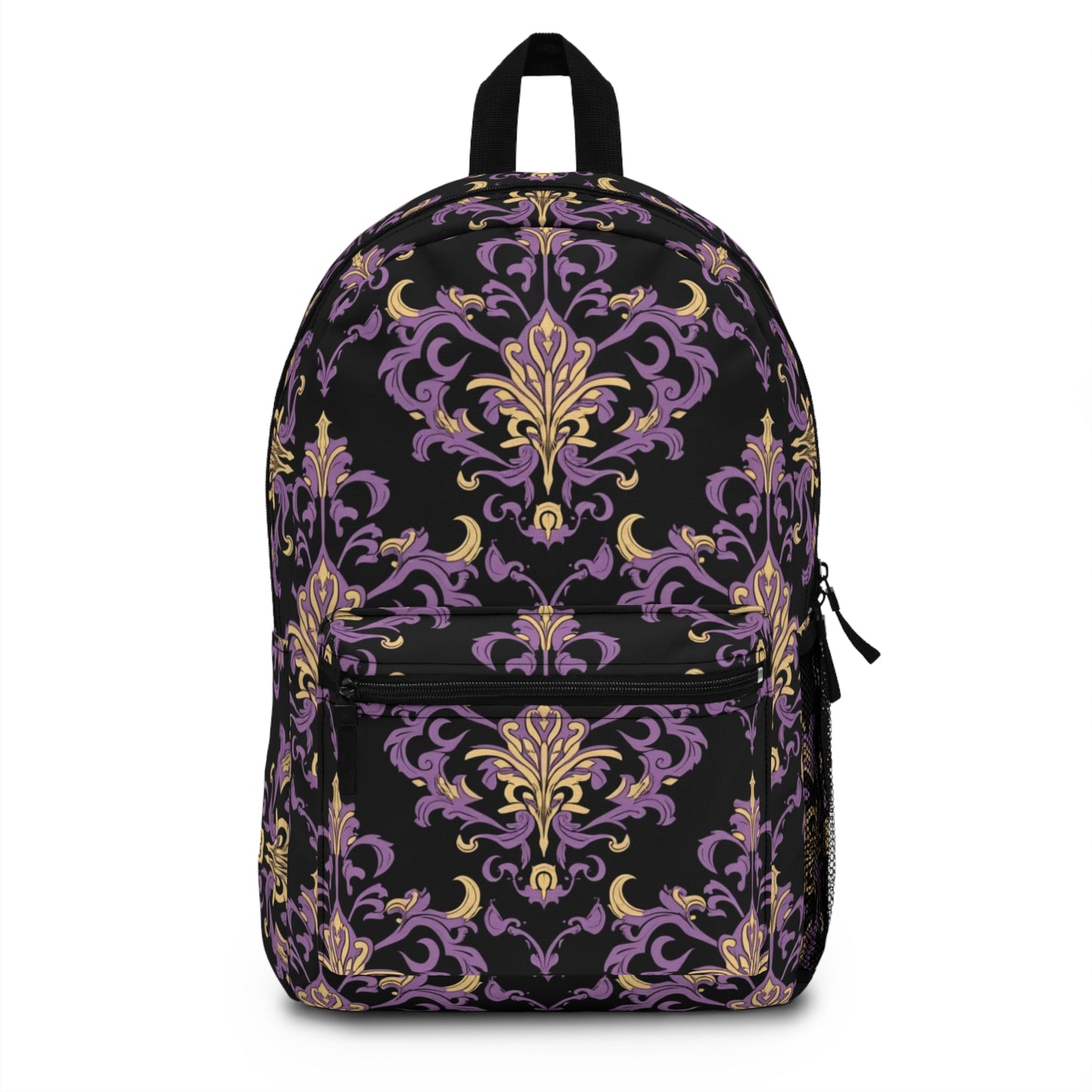 Dark Purple and Gold Damask Pattern Backpack - Stylish and Functional for School and Travel