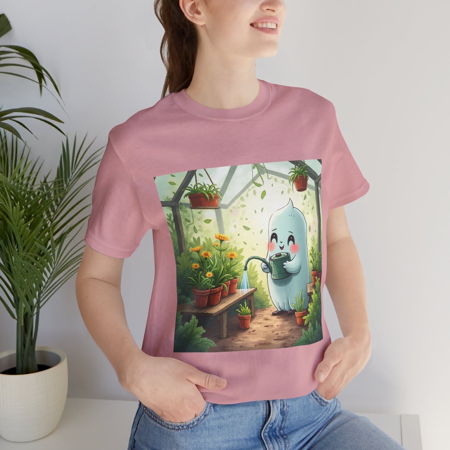 Cute Happy Ghost Gardening Unisex Short Sleeve Tee
