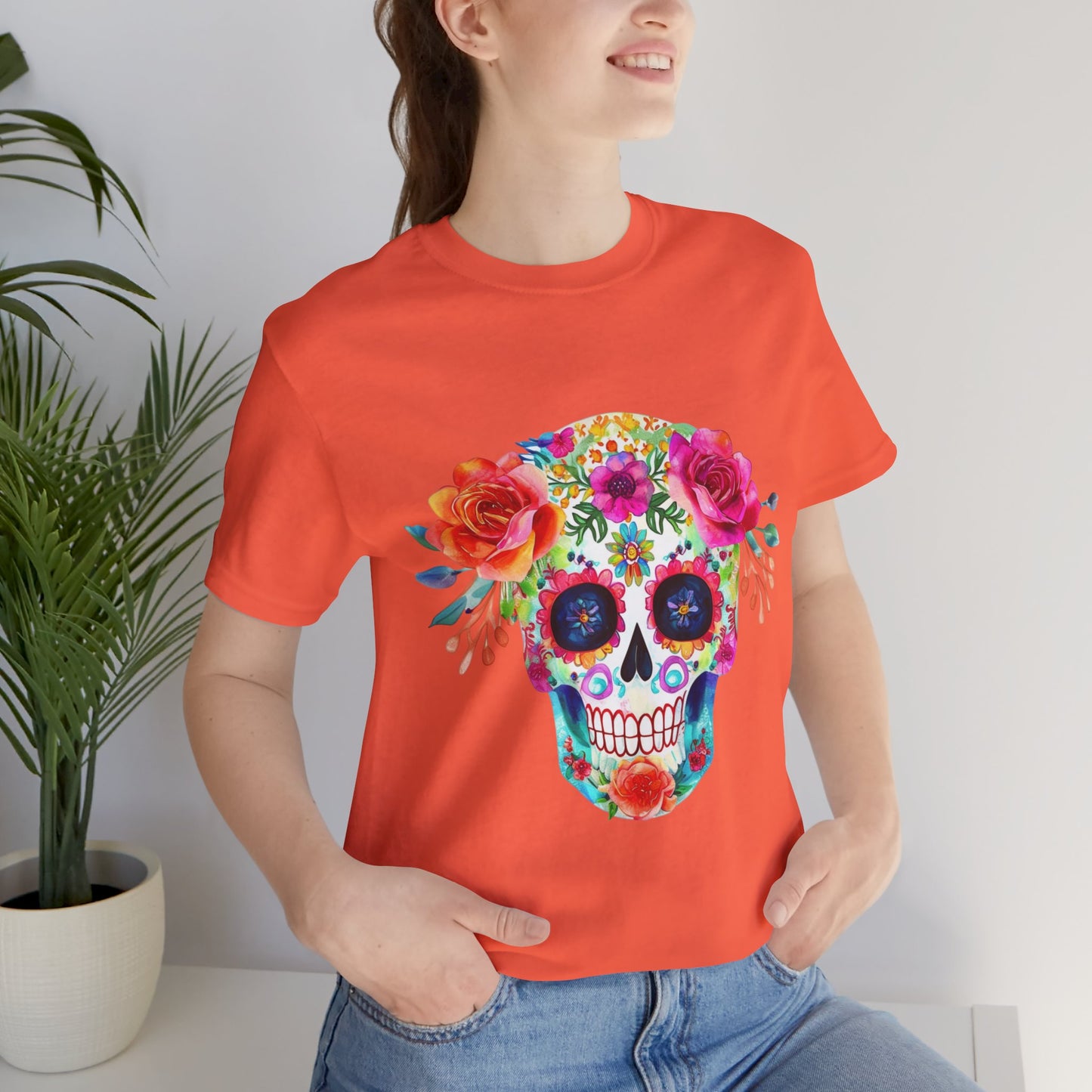Day of the Dead Floral Sugar Skull Unisex Jersey Short Sleeve Tee