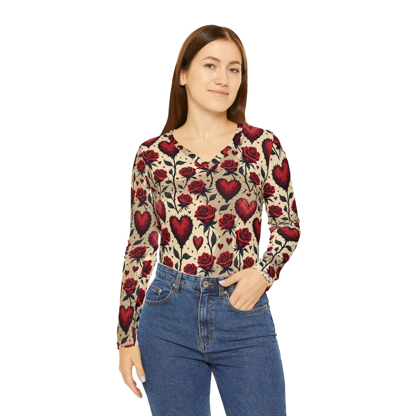 Women's V-neck Shirt - Gothic Tattoo Style Valentines Tee