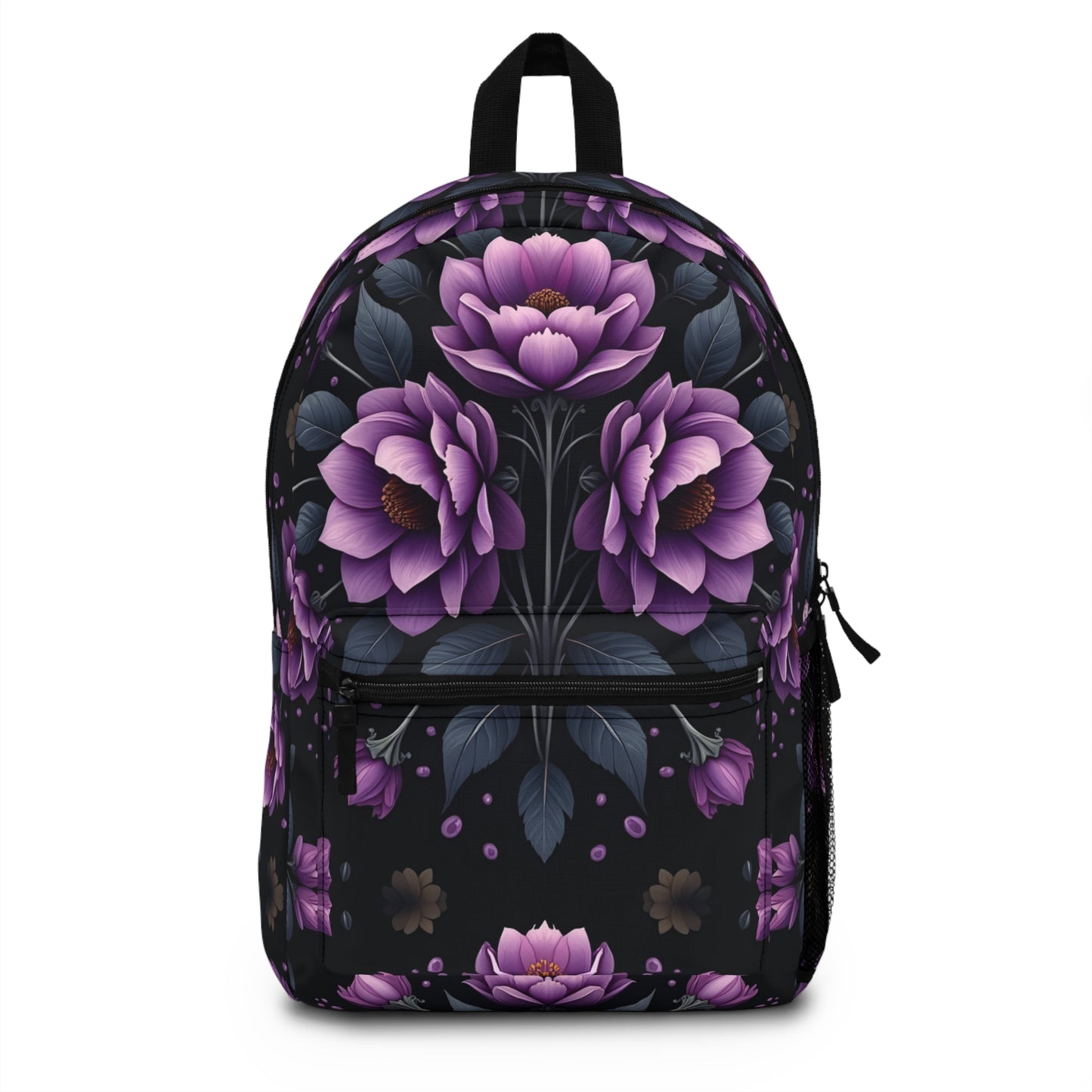 Dark Purple Flower Backpack - Stylish School & Travel Bag with Elegant Design