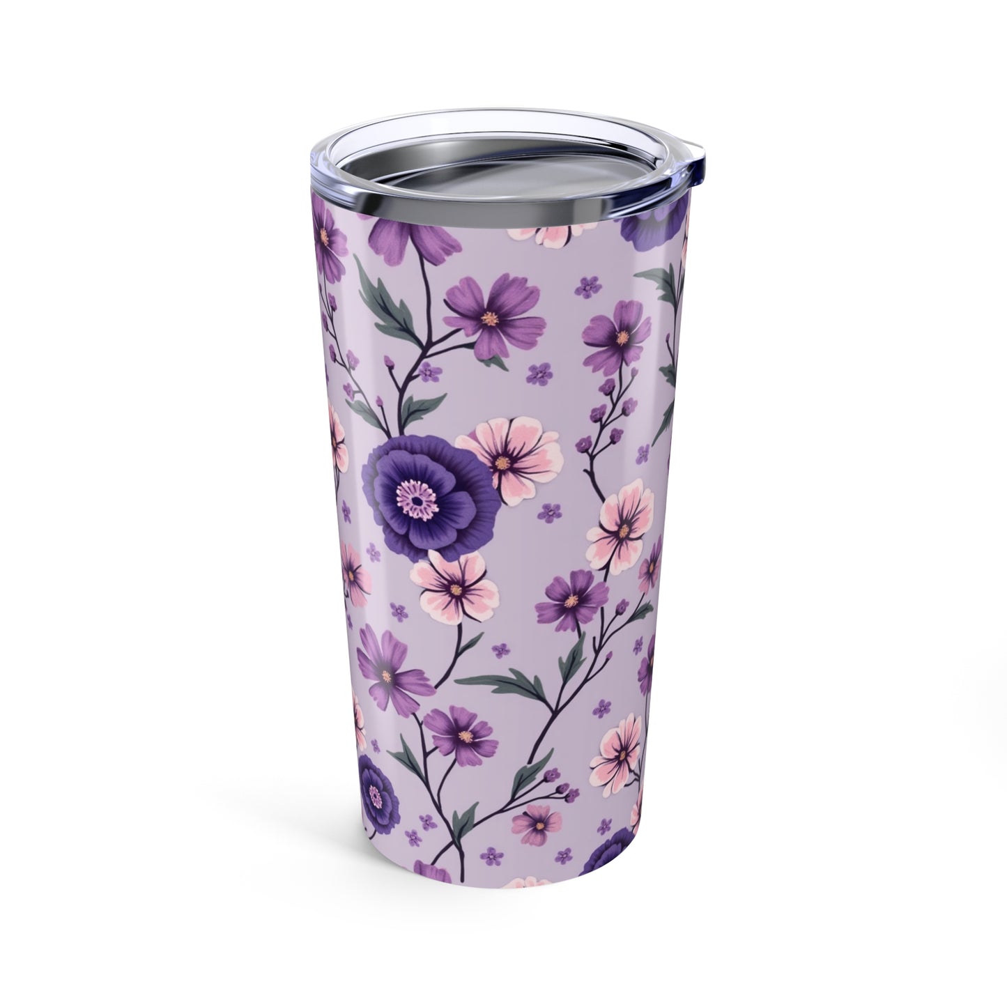 Floral Purple Tumbler 20oz - Insulated Travel Mug for Coffee & Tea Lovers