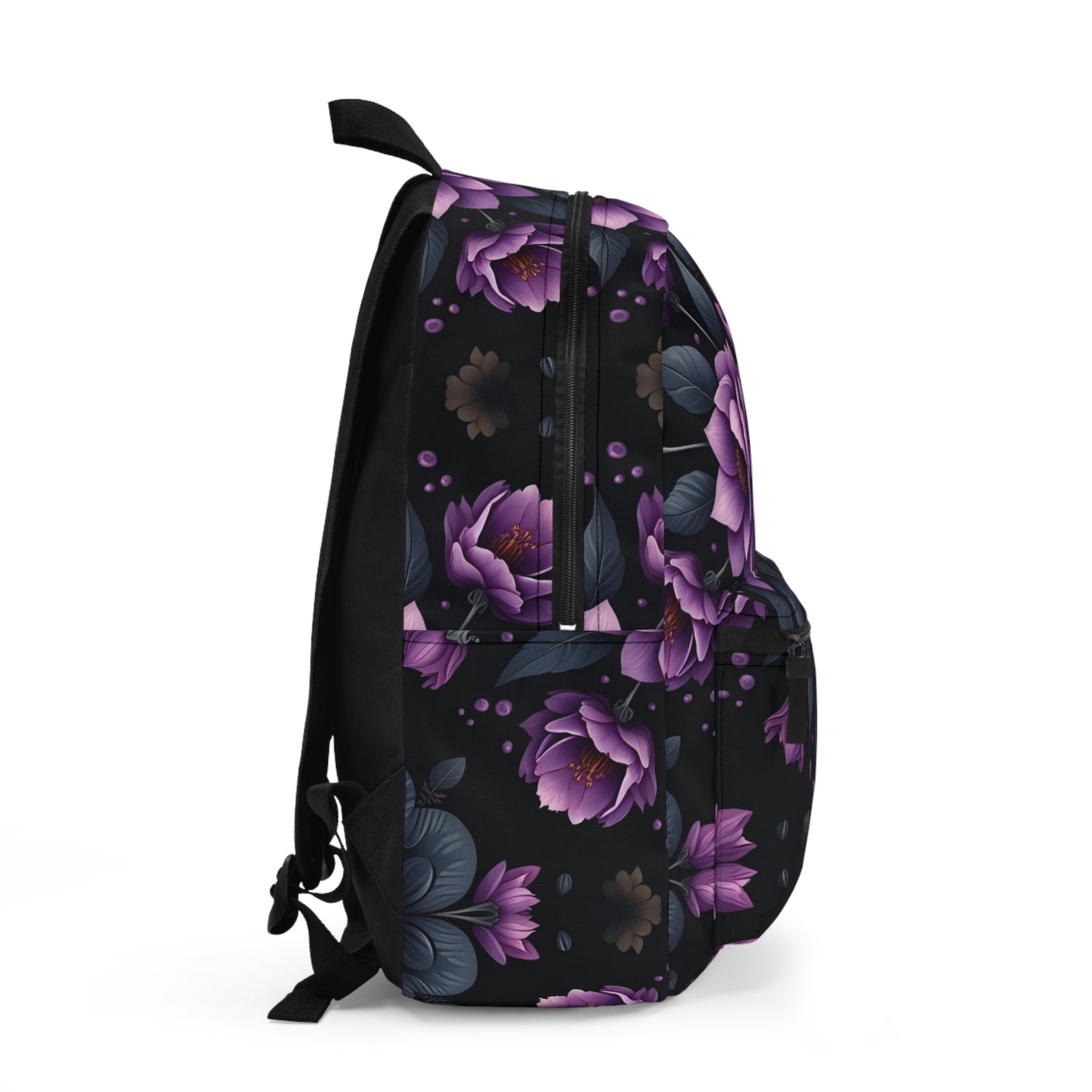 Dark Purple Flower Backpack - Stylish School & Travel Bag with Elegant Design