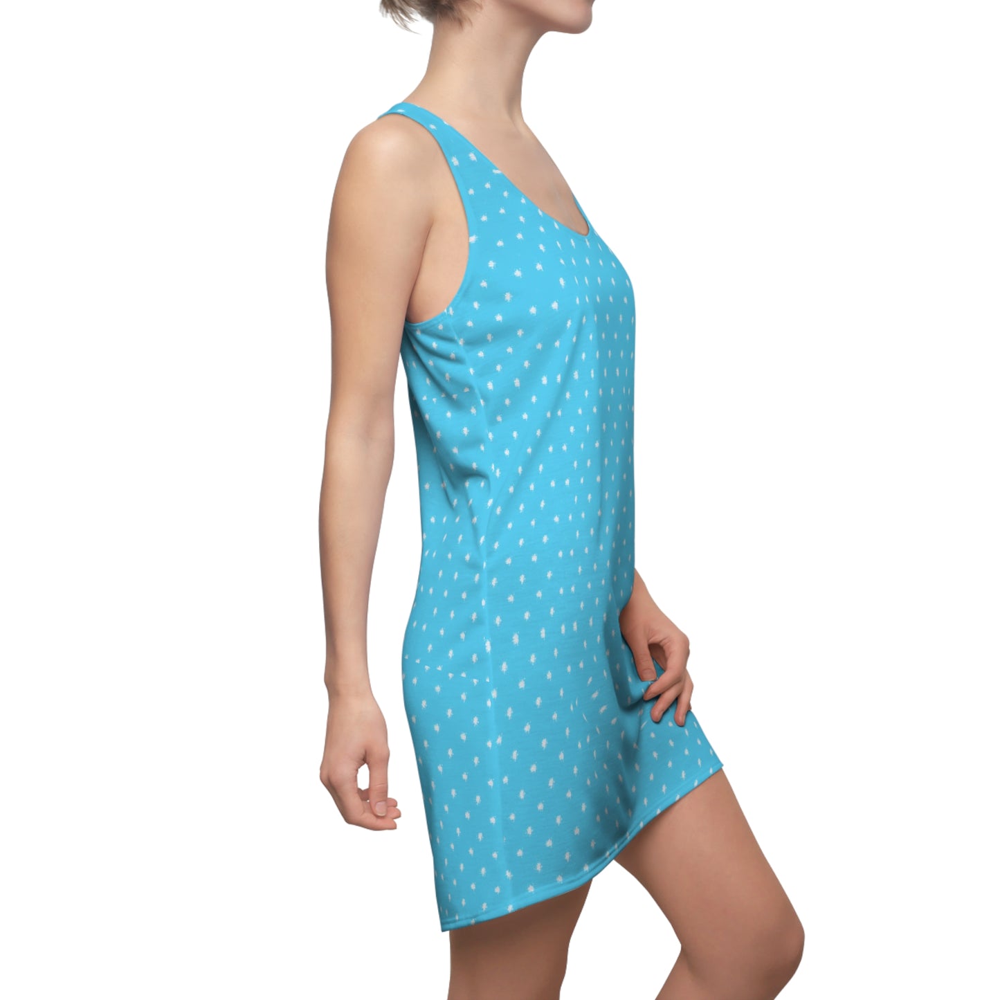 Light Blue and White Polka Dot Racerback Dress - Casual Summer Style