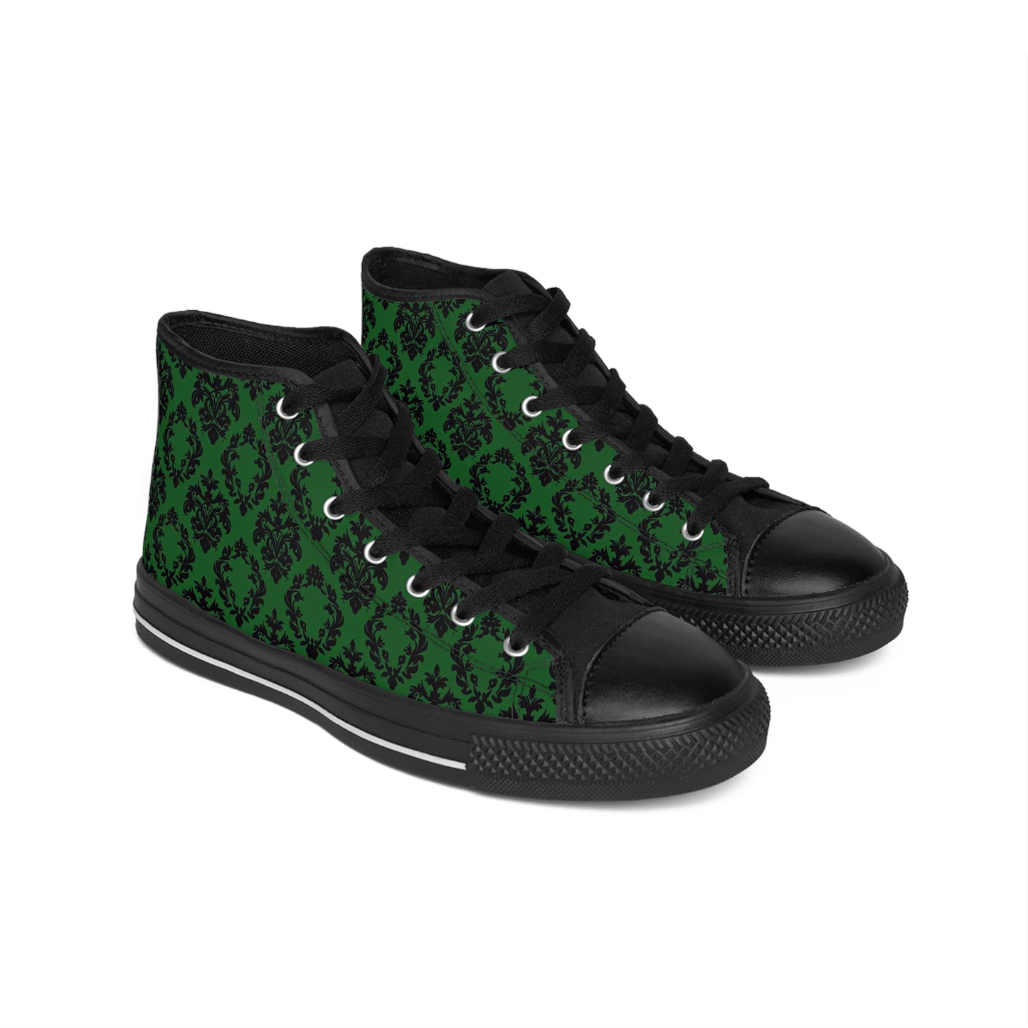 Green Victorian Damask Frame Pattern Women's Classic Sneakers
