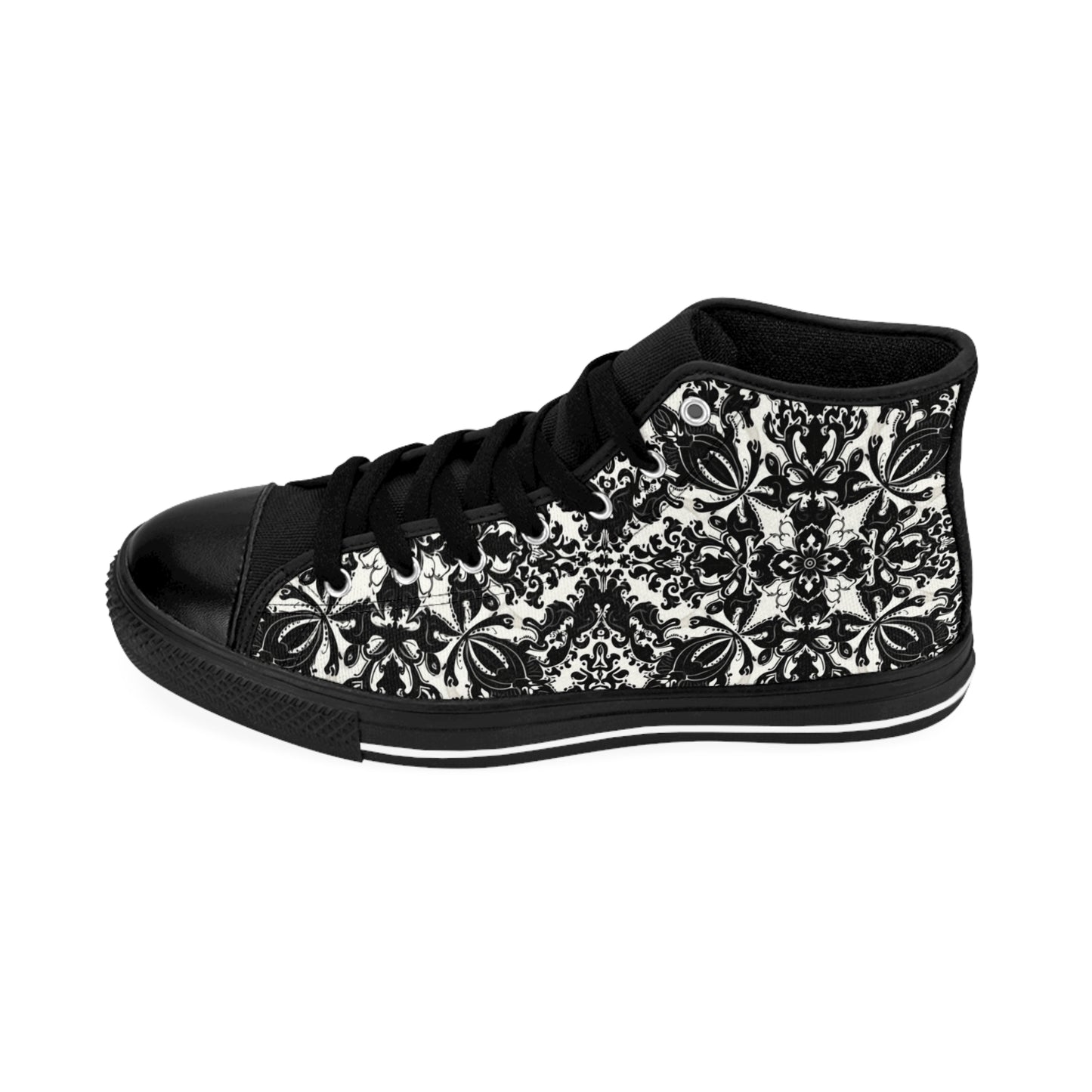 Black and White Kaleidoscope Pattern Women's Classic Sneakers