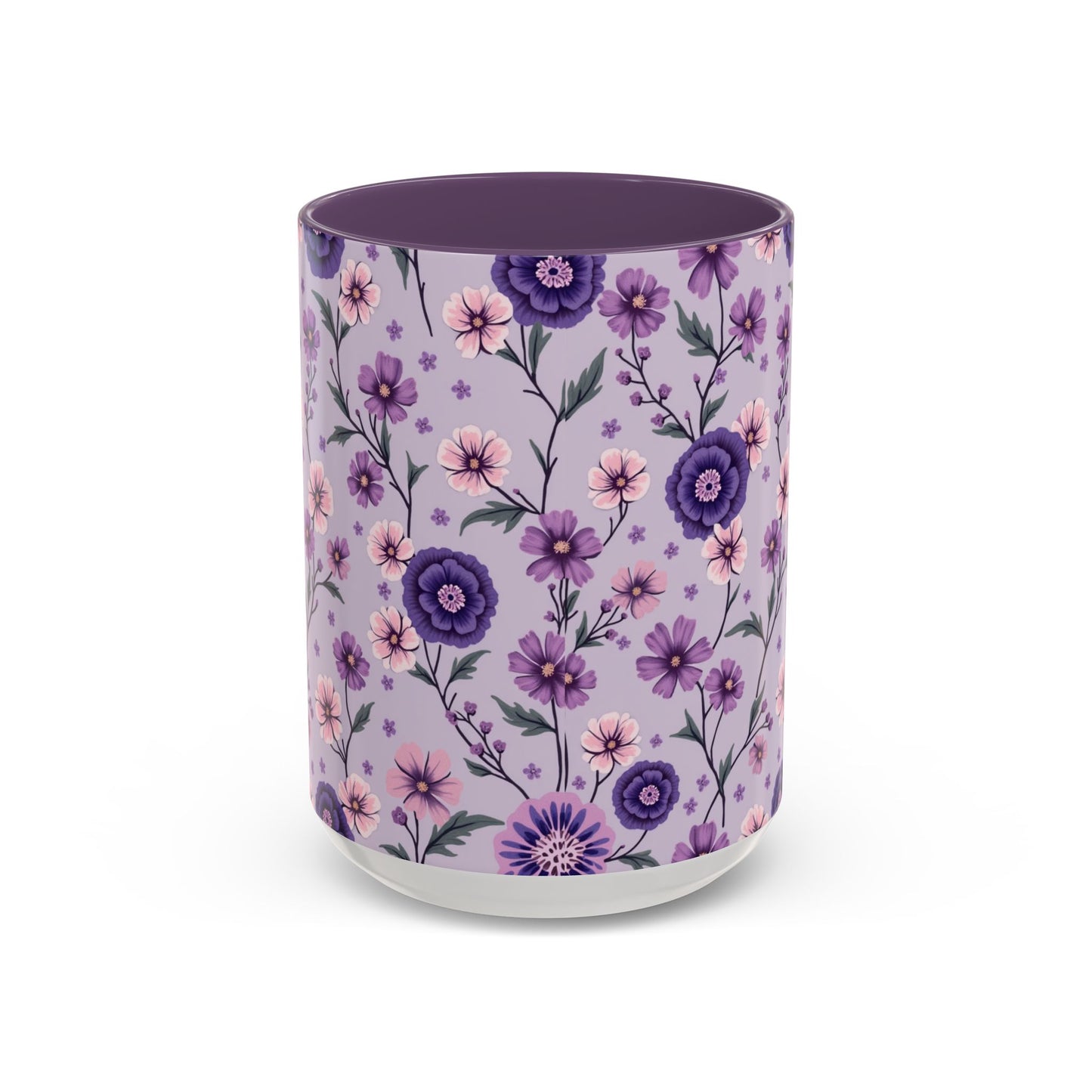 Floral Accent Coffee Mug - 11/15oz Purple Flower Design for Home & Office
