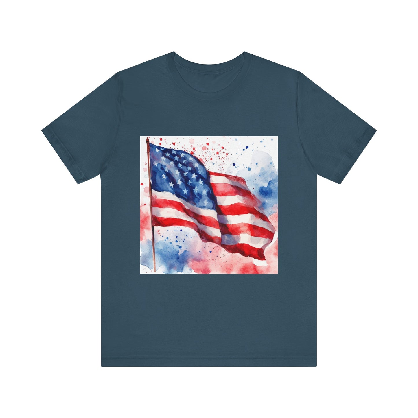 Patriotic Watercolor Flag Tee - Unisex Short Sleeve Shirt for Independence Day
