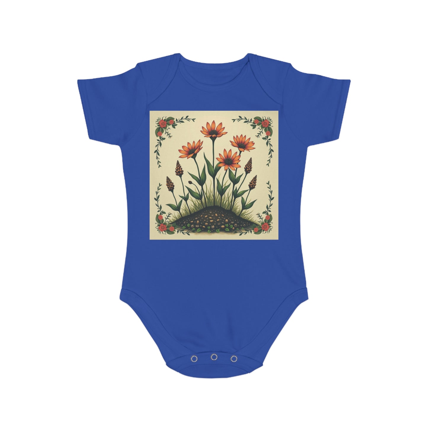 Floral Short Sleeve Spring Time Baby Bodysuit | Cute Floral Design for Infants