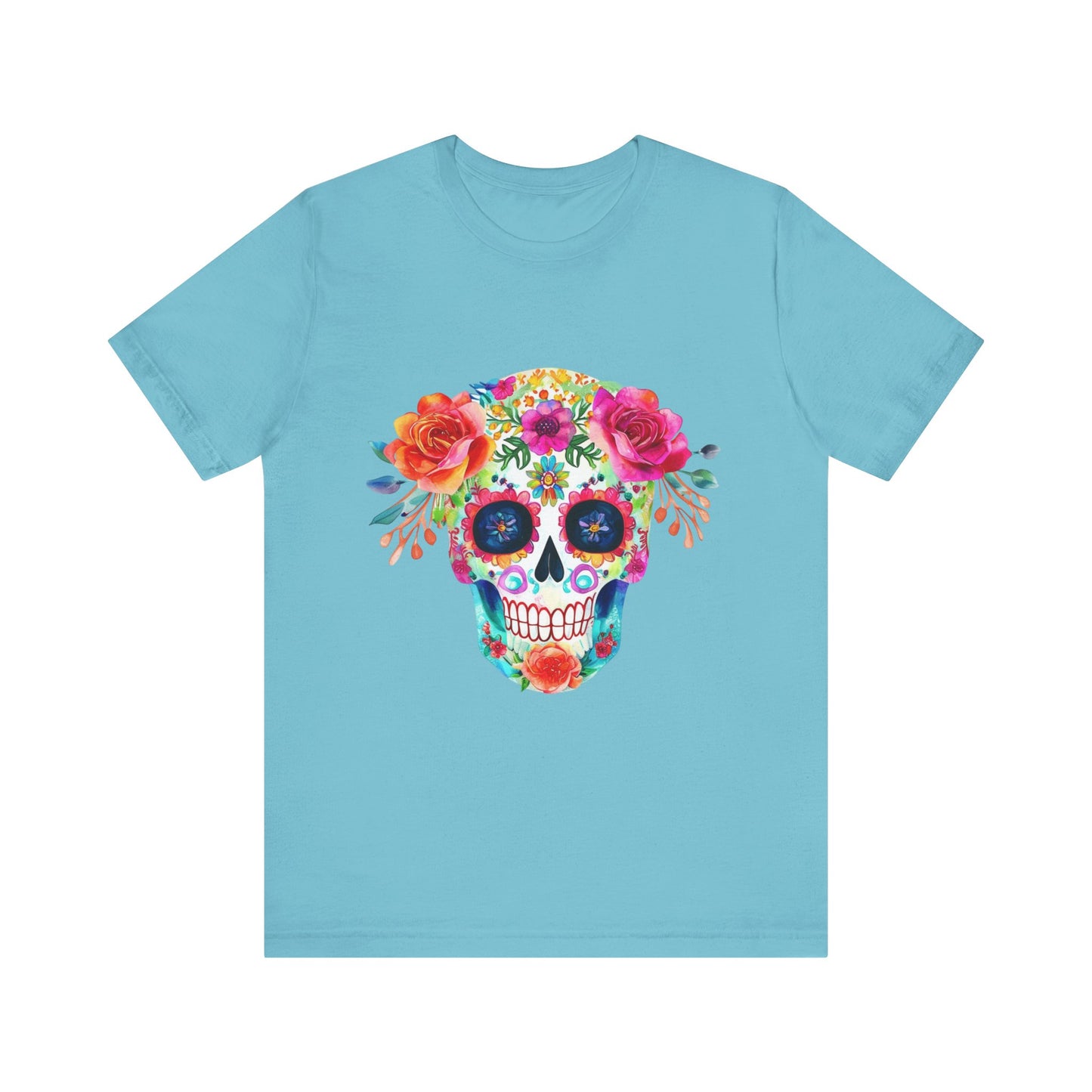 Day of the Dead Floral Sugar Skull Unisex Jersey Short Sleeve Tee