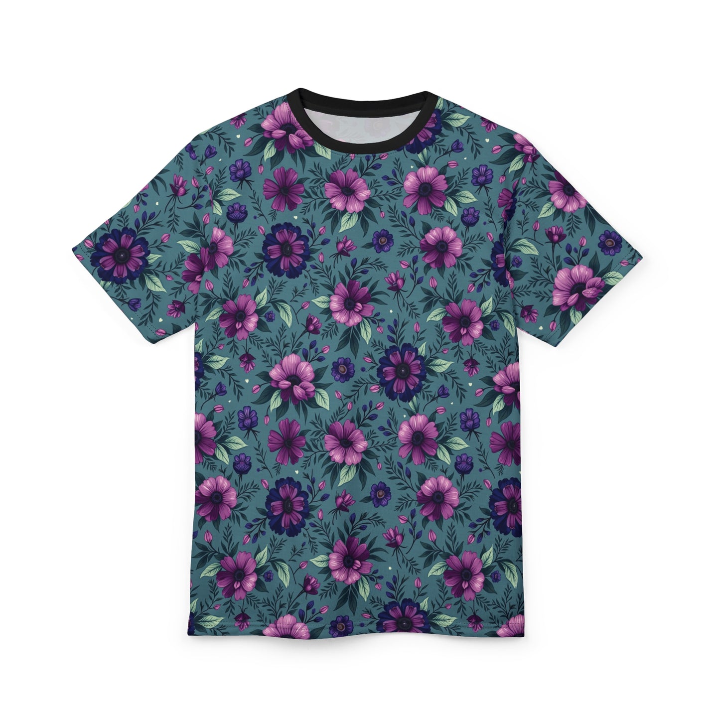 Purple, Sage and Teal Spring Unisex Cut & Sew Tee - Vibrant Botanical Print for Spring & Summer