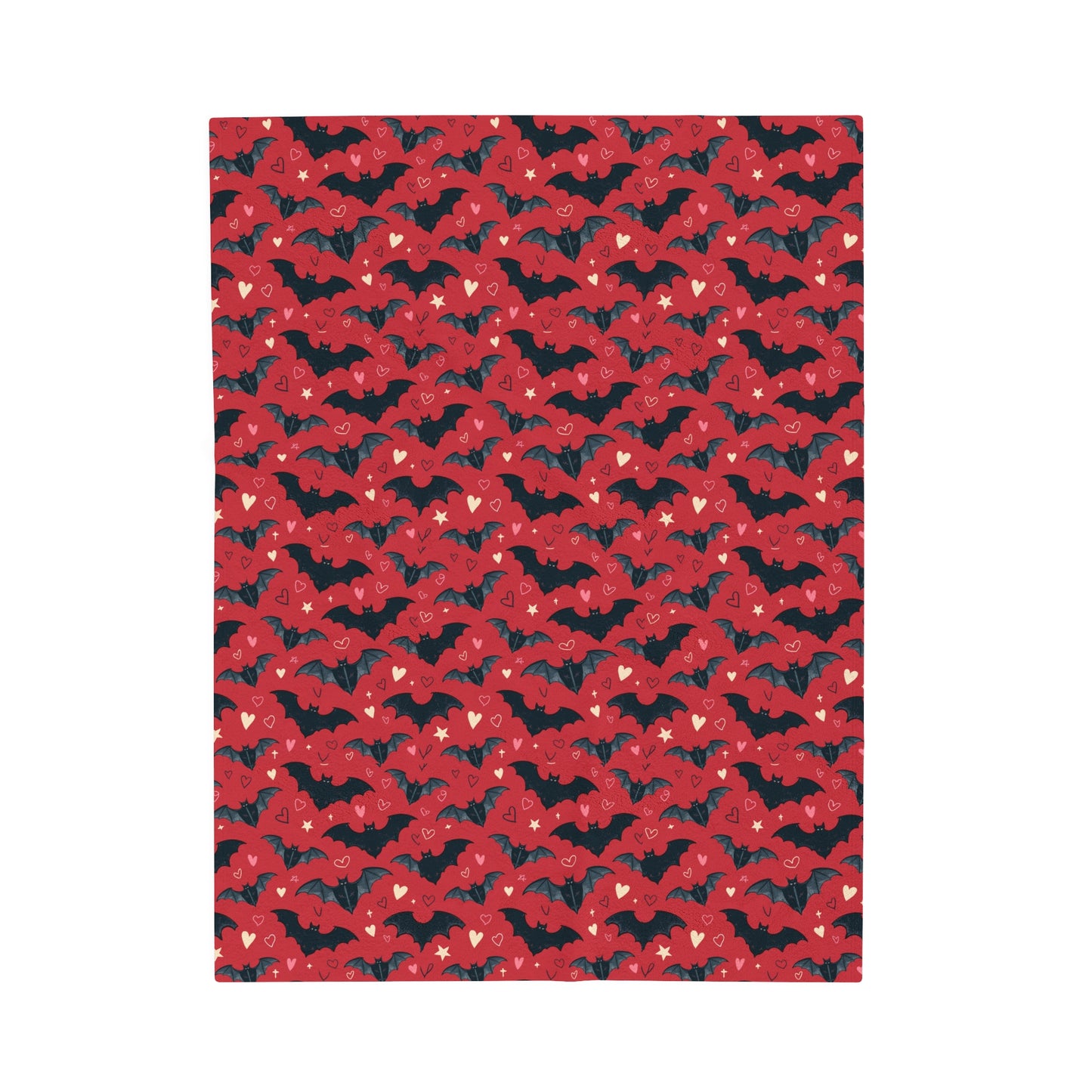 Velveteen Blanket - Gothic Style Cozy Blanket with Bats and Hearts