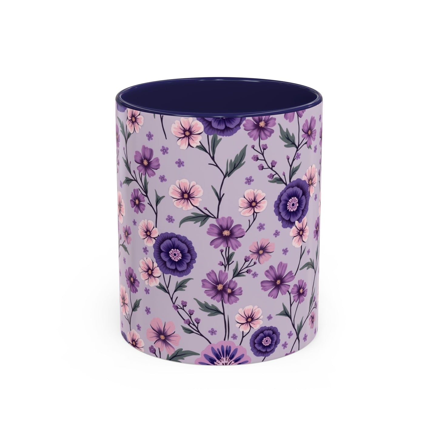 Floral Accent Coffee Mug - 11/15oz Purple Flower Design for Home & Office