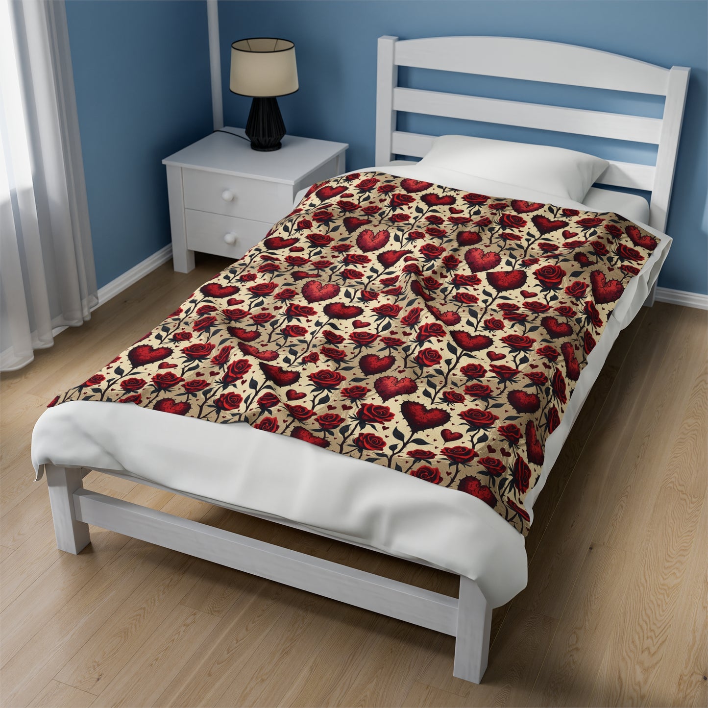 Gothic Tattoo Style Valentines Velveteen Plush Blanket