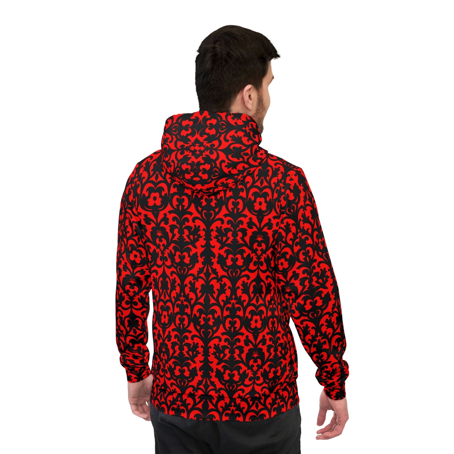 Red and Black Damask Gothic Wallpaper Style Pattern Athletic Hoodie (AOP)
