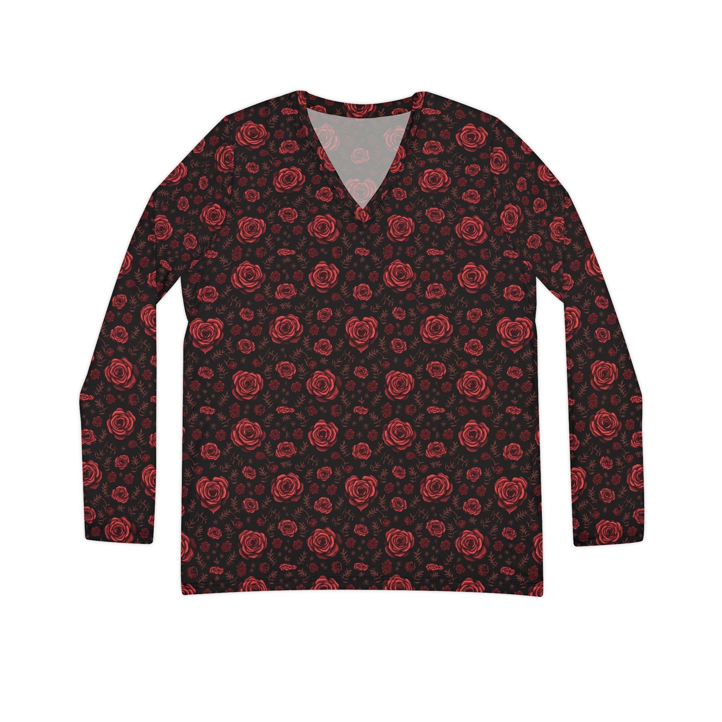 Floral Elegance Women's Long Sleeve V-Neck Shirt
