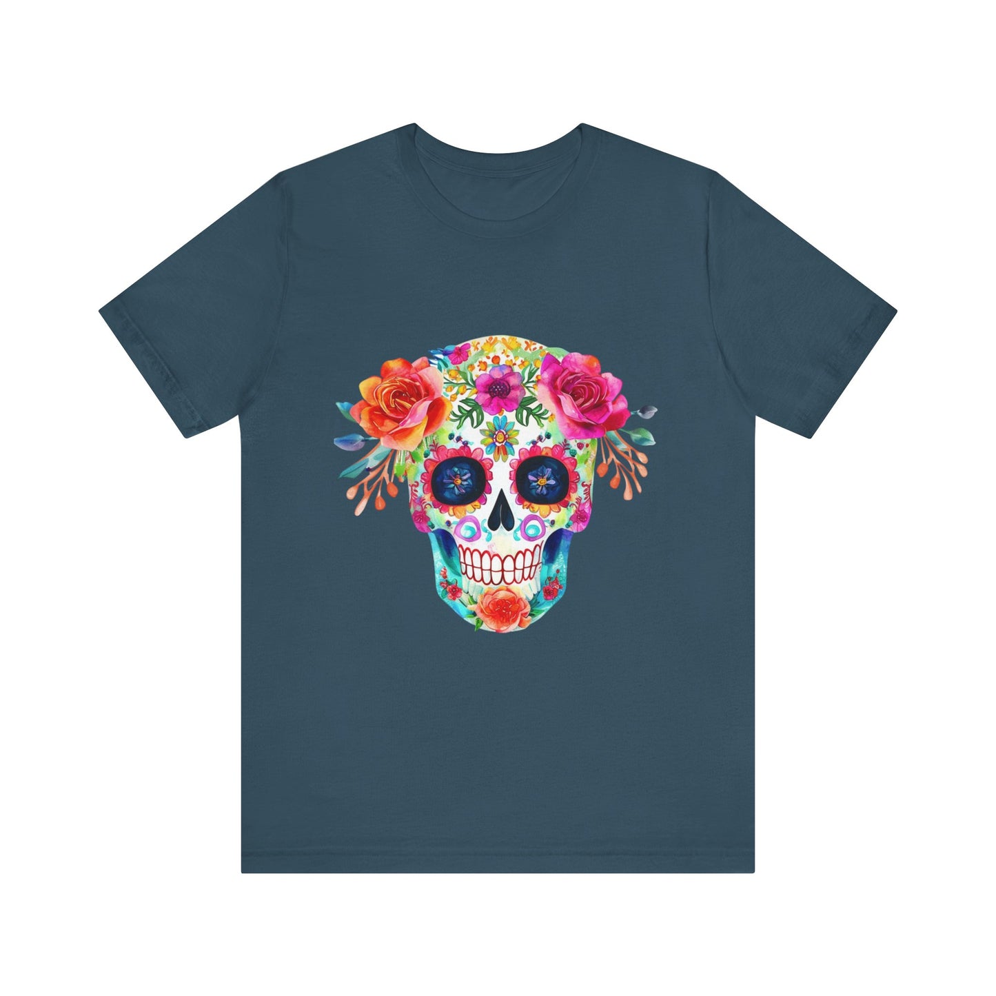 Day of the Dead Floral Sugar Skull Unisex Jersey Short Sleeve Tee