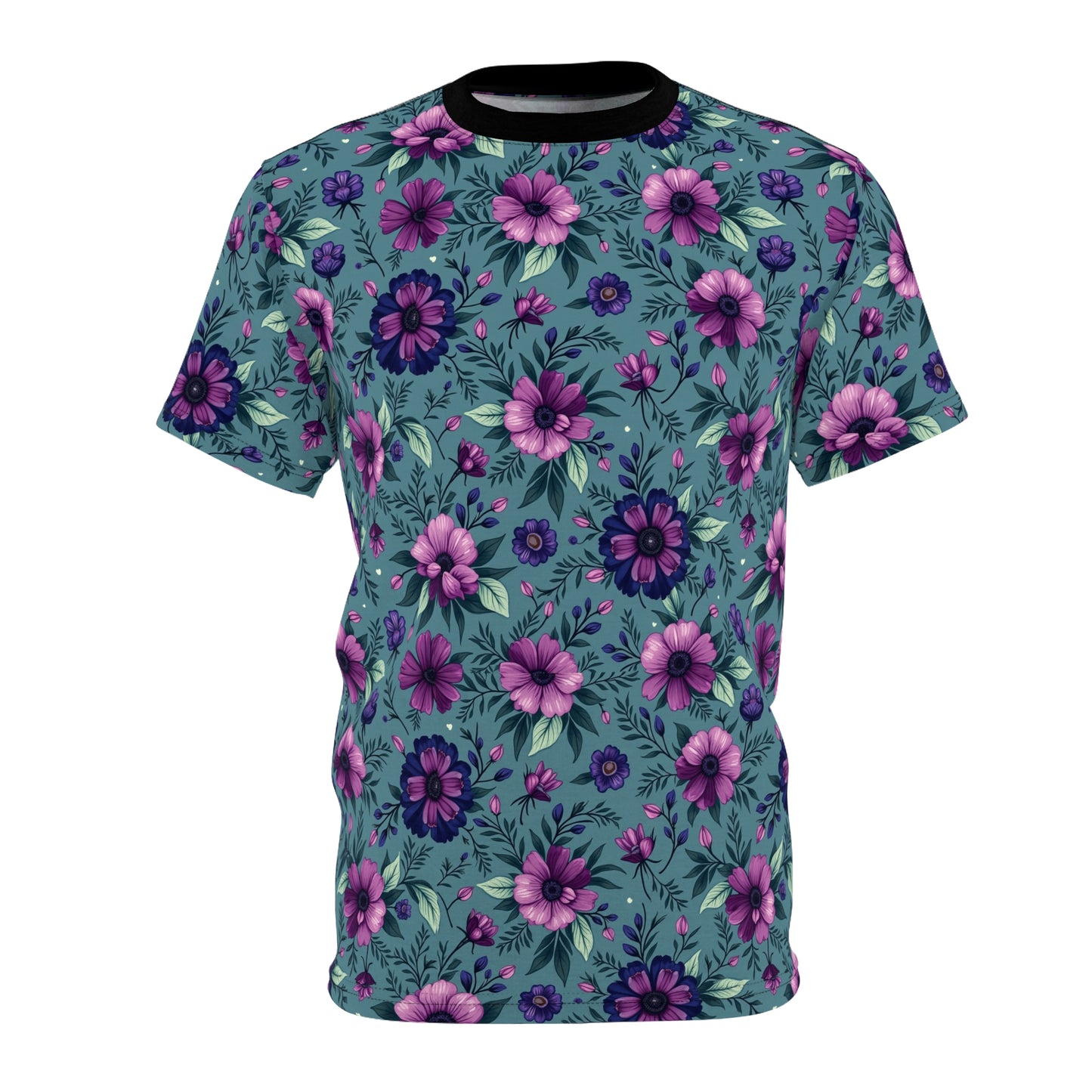 Purple, Sage and Teal Spring Unisex Cut & Sew Tee - Vibrant Botanical Print for Spring & Summer