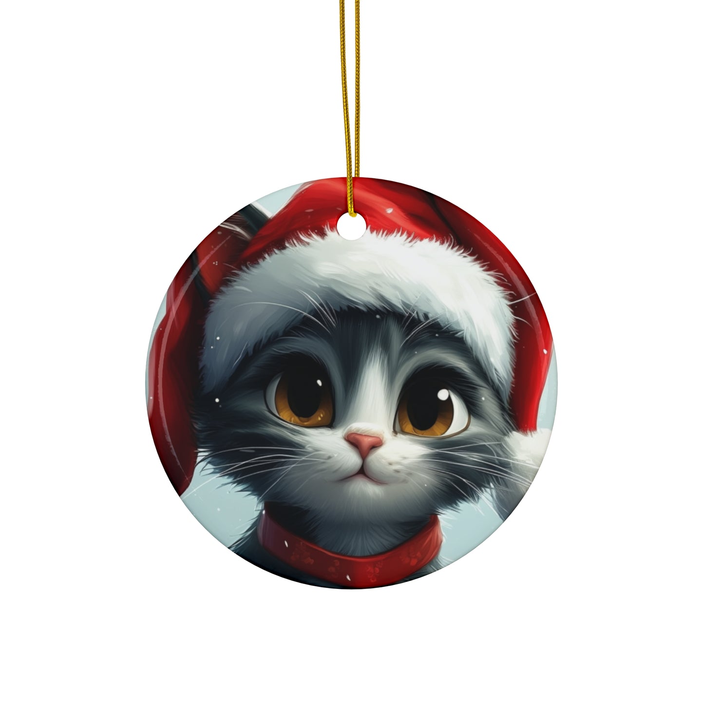 Adorable Cat Holiday Ceramic Ornament, 3 Shapes