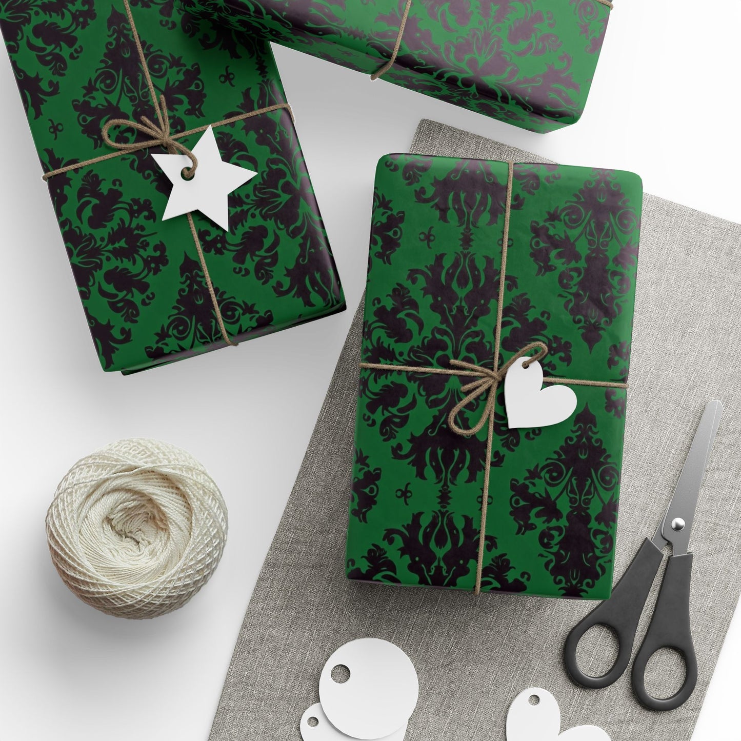 Green and Black Victorian Damask Wrapping Papers