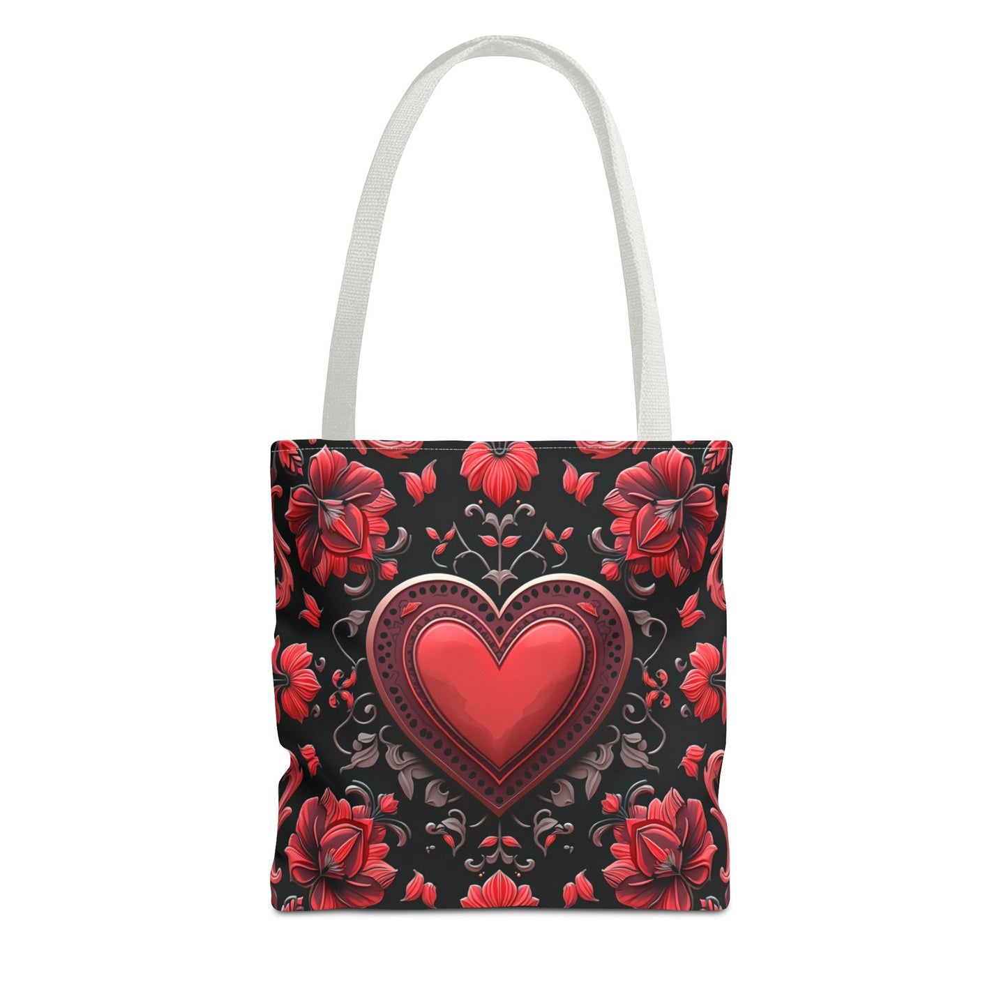 Elegant Floral Heart Design Tote Bag (AOP)