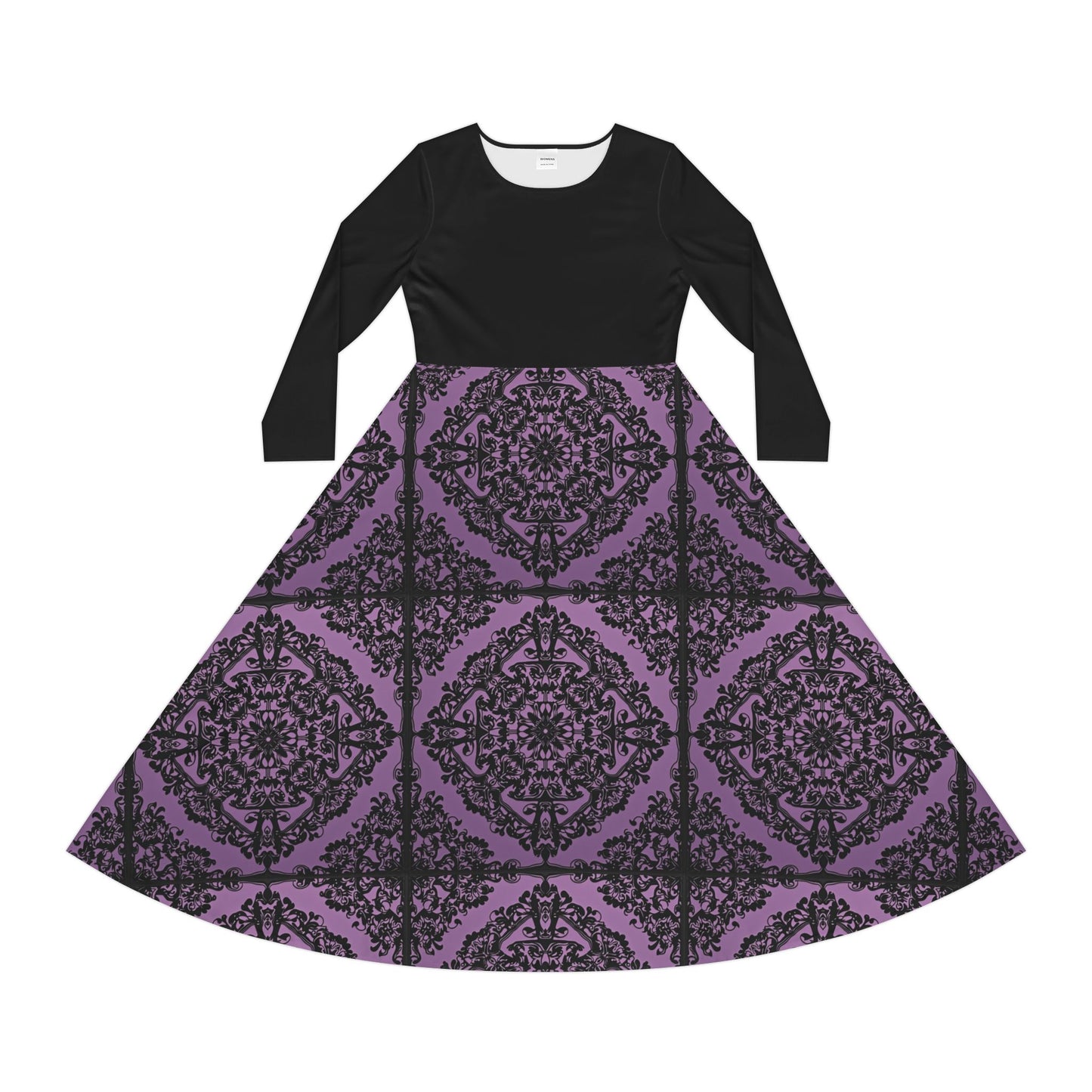 Intricate Black and Purple Pattern Women's Long Sleeve Dance Dress (AOP)