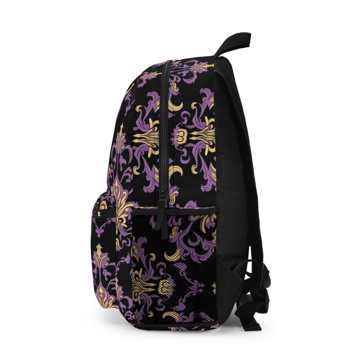Dark Purple and Gold Damask Pattern Backpack - Stylish and Functional for School and Travel