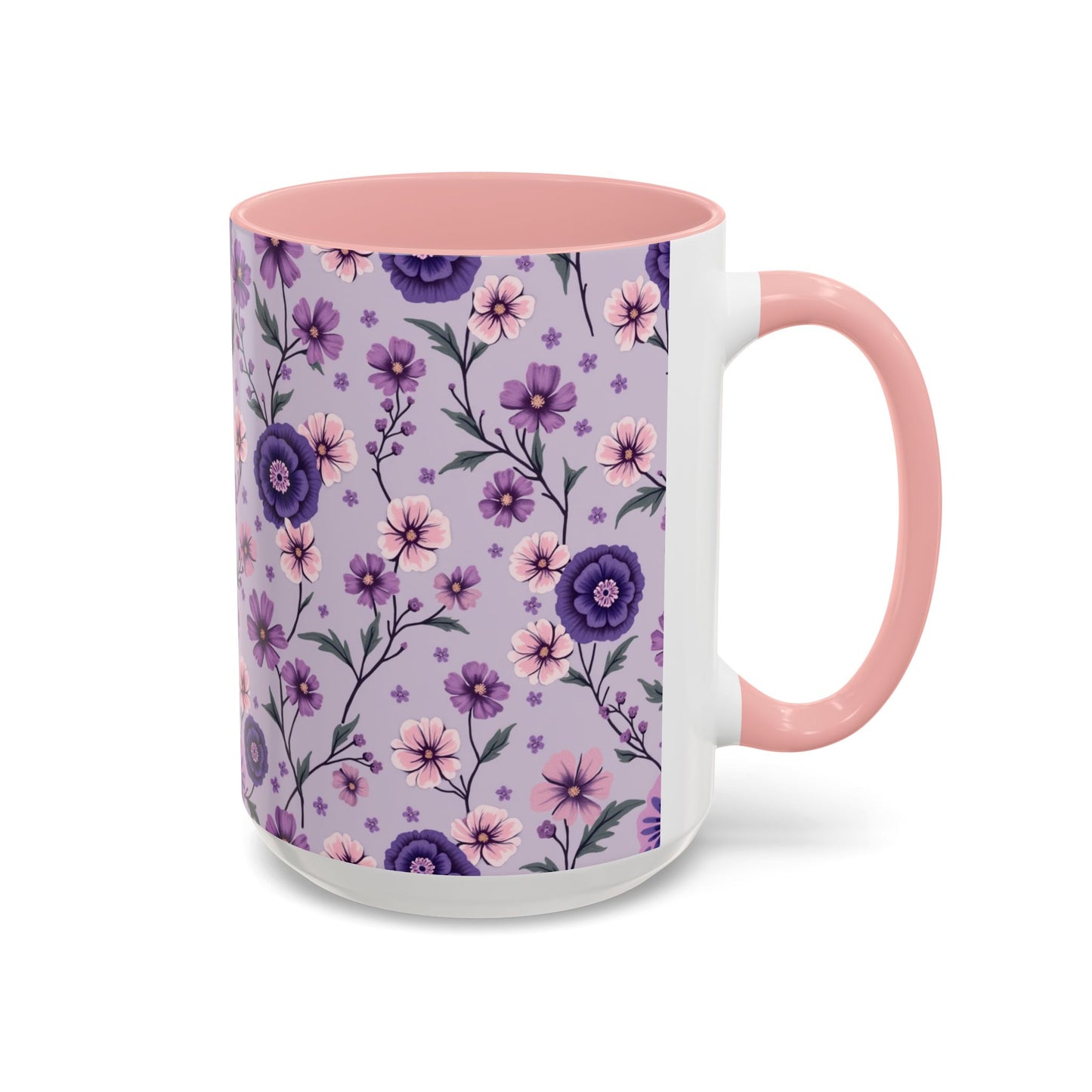 Floral Accent Coffee Mug - 11/15oz Purple Flower Design for Home & Office