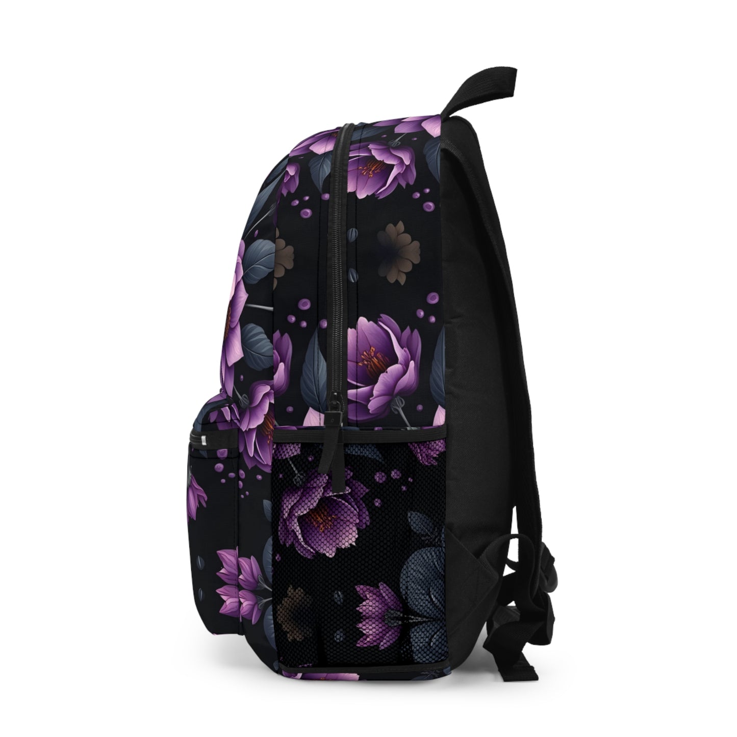 Dark Purple Flower Backpack - Stylish School & Travel Bag with Elegant Design