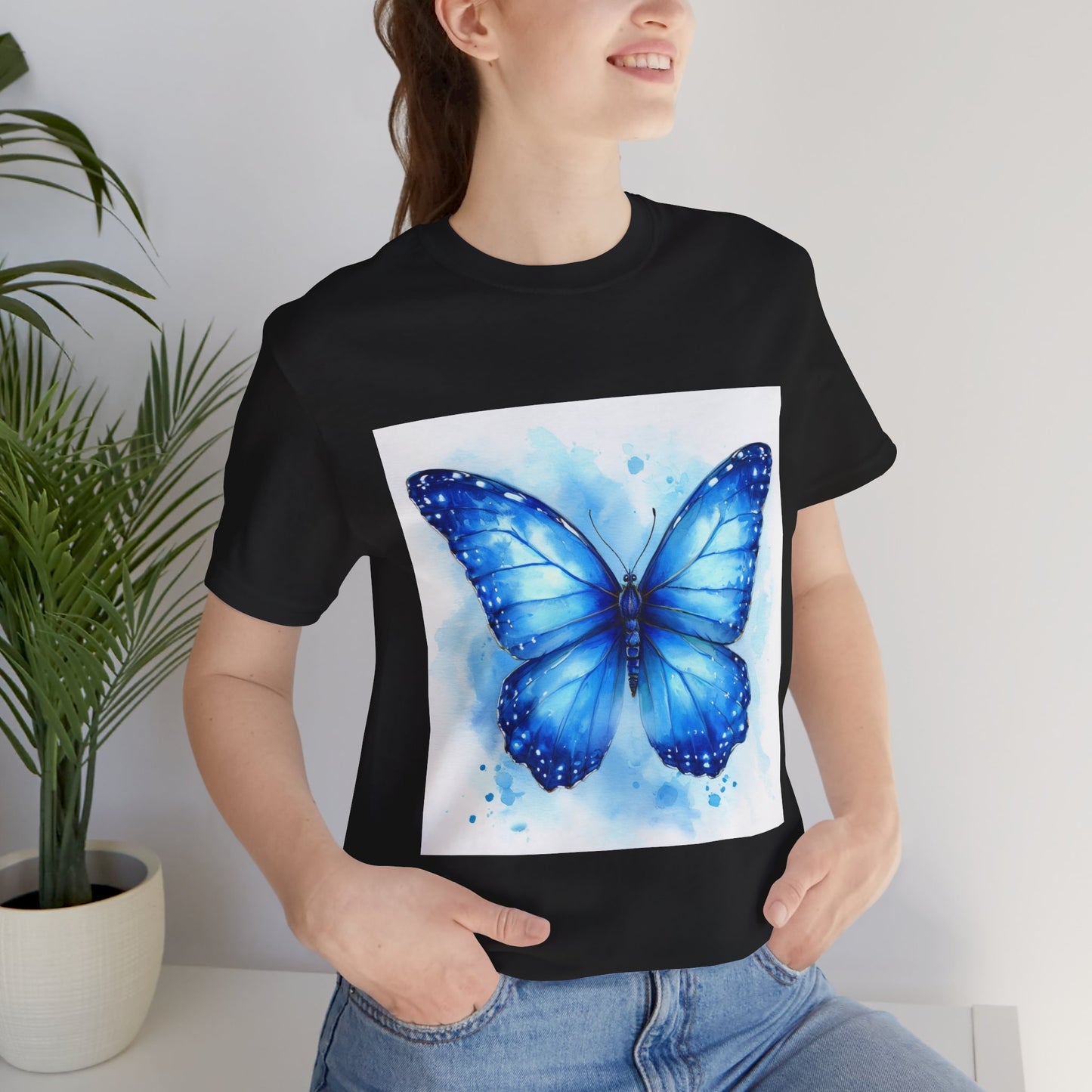 Blue Watercolor Butterfly Unisex Jersey Tee - Nature Inspired T-Shirt