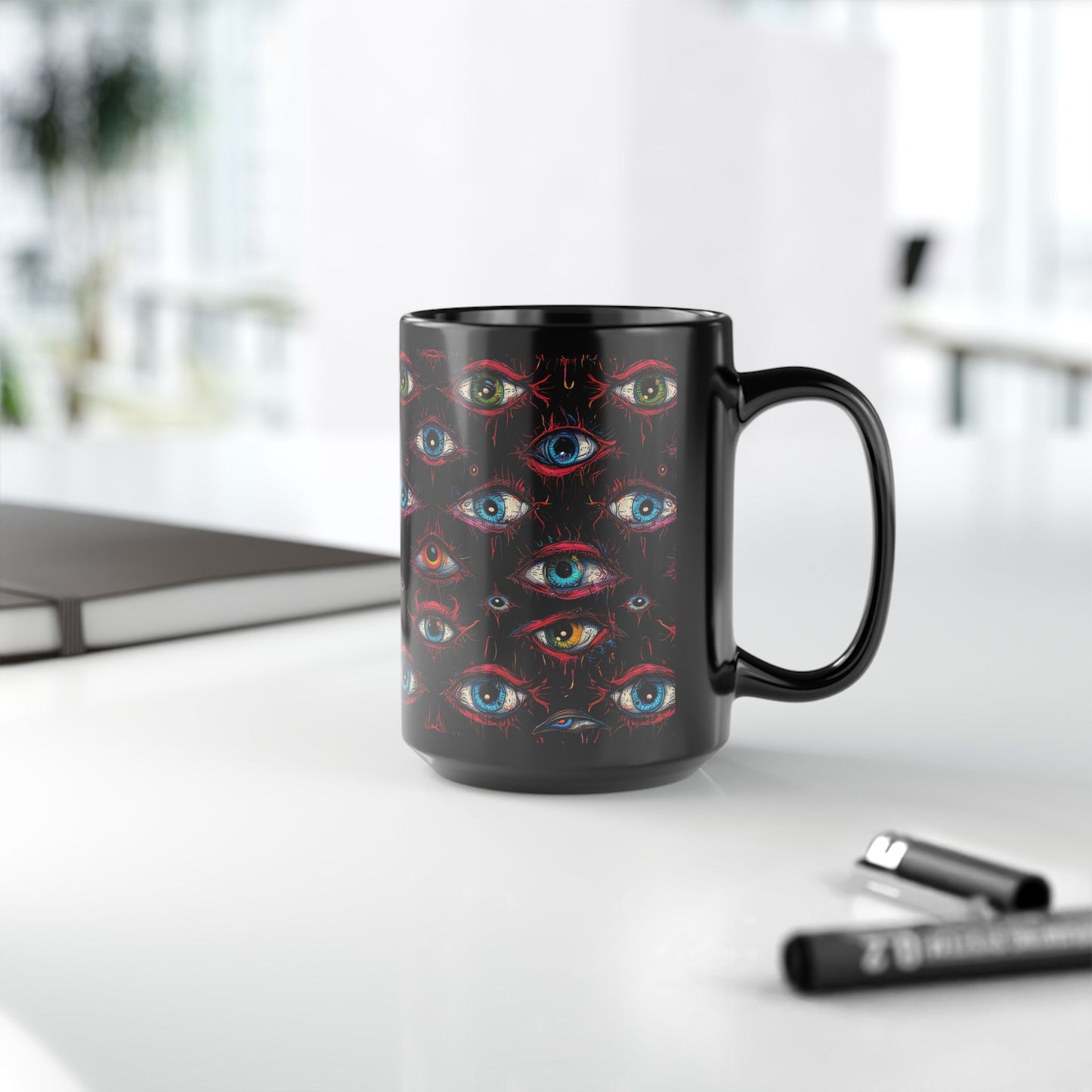 Creepy Eye Pattern Black Mug (11oz, 15oz)