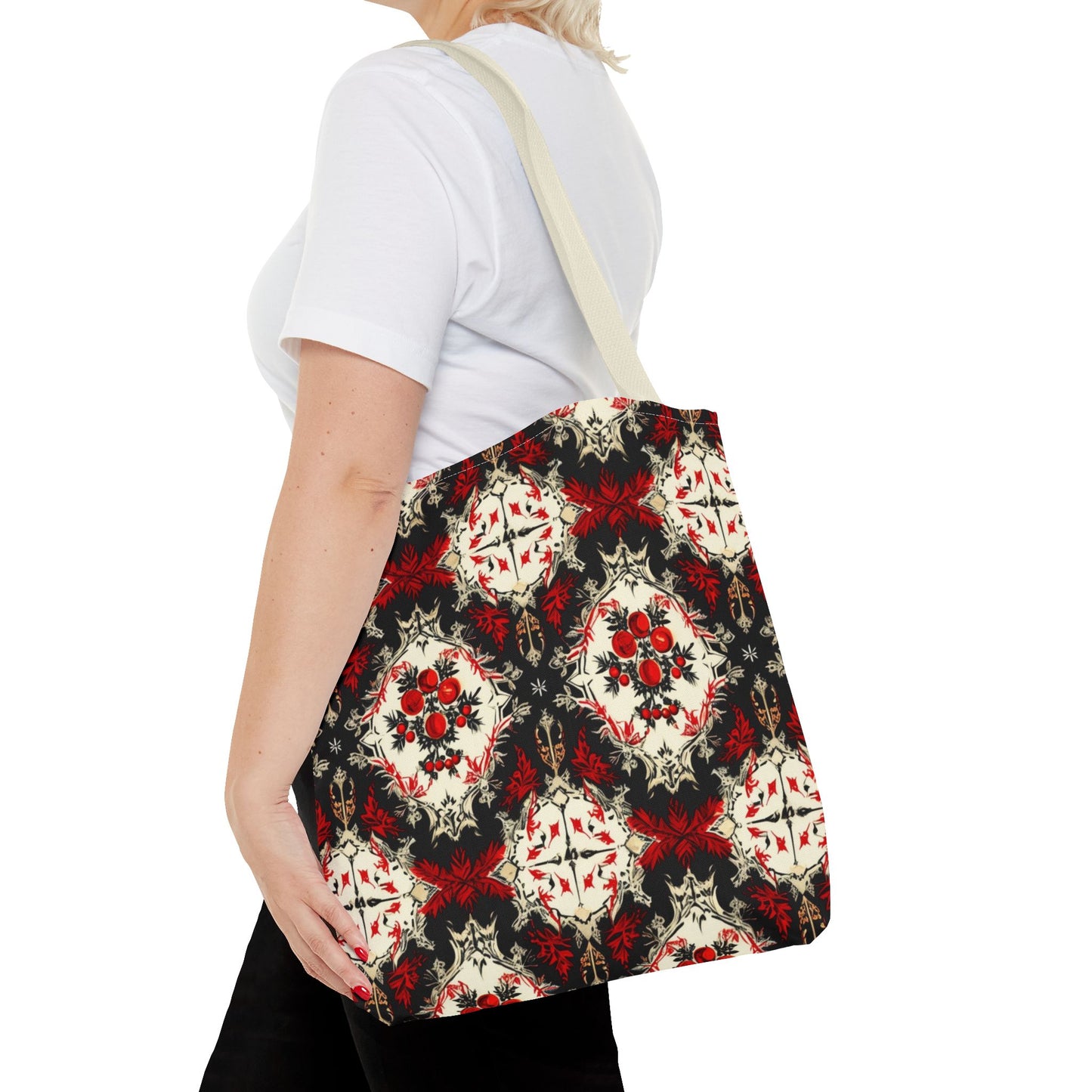 Dark Poinsettia Pattern Tote Bag (AOP)