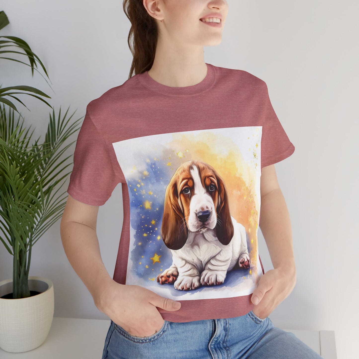 Watercolor Basset Hound Unisex Jersey Short Sleeve Tee