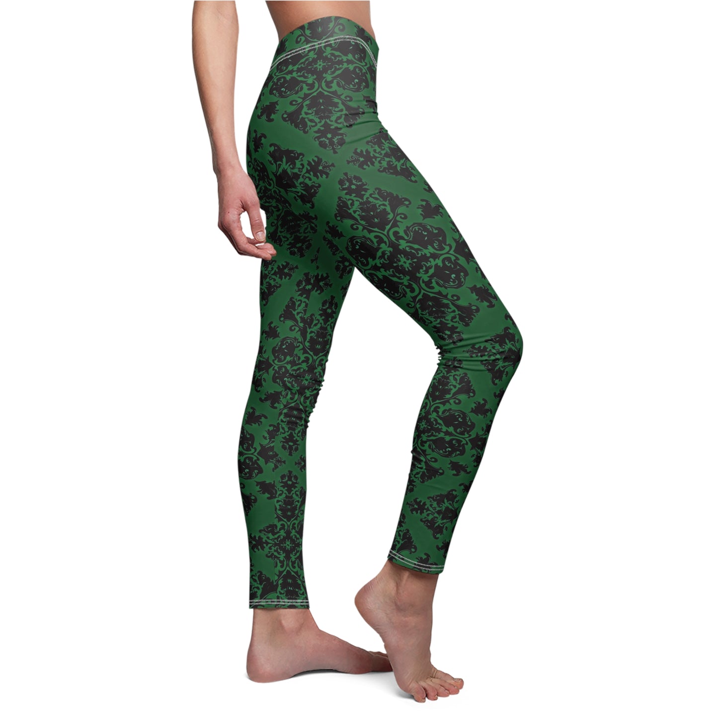Green Victorian Gothic Pattern Women's Cut & Sew Casual Leggings (AOP)