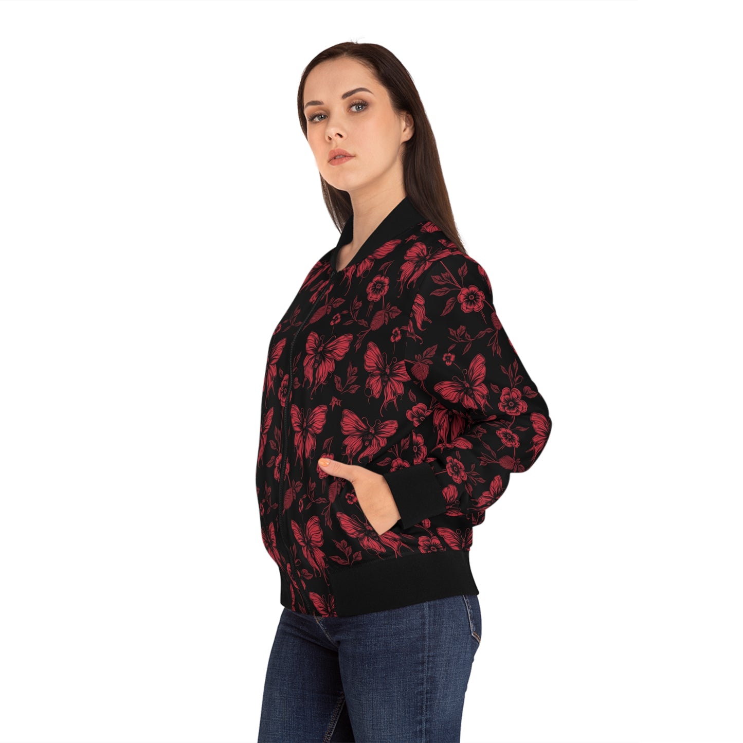 Women's Floral Butterfly Bomber Jacket