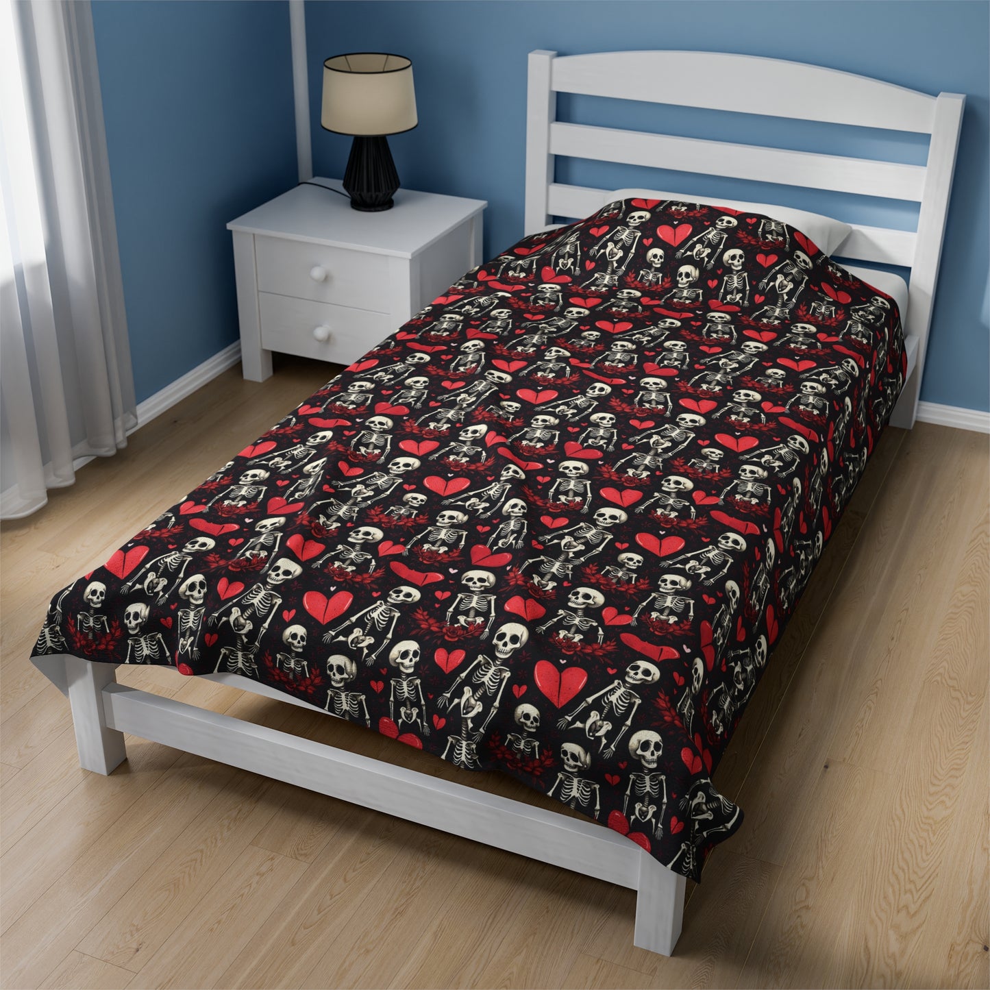 Skulls and Hearts Velveteen Plush Blanket